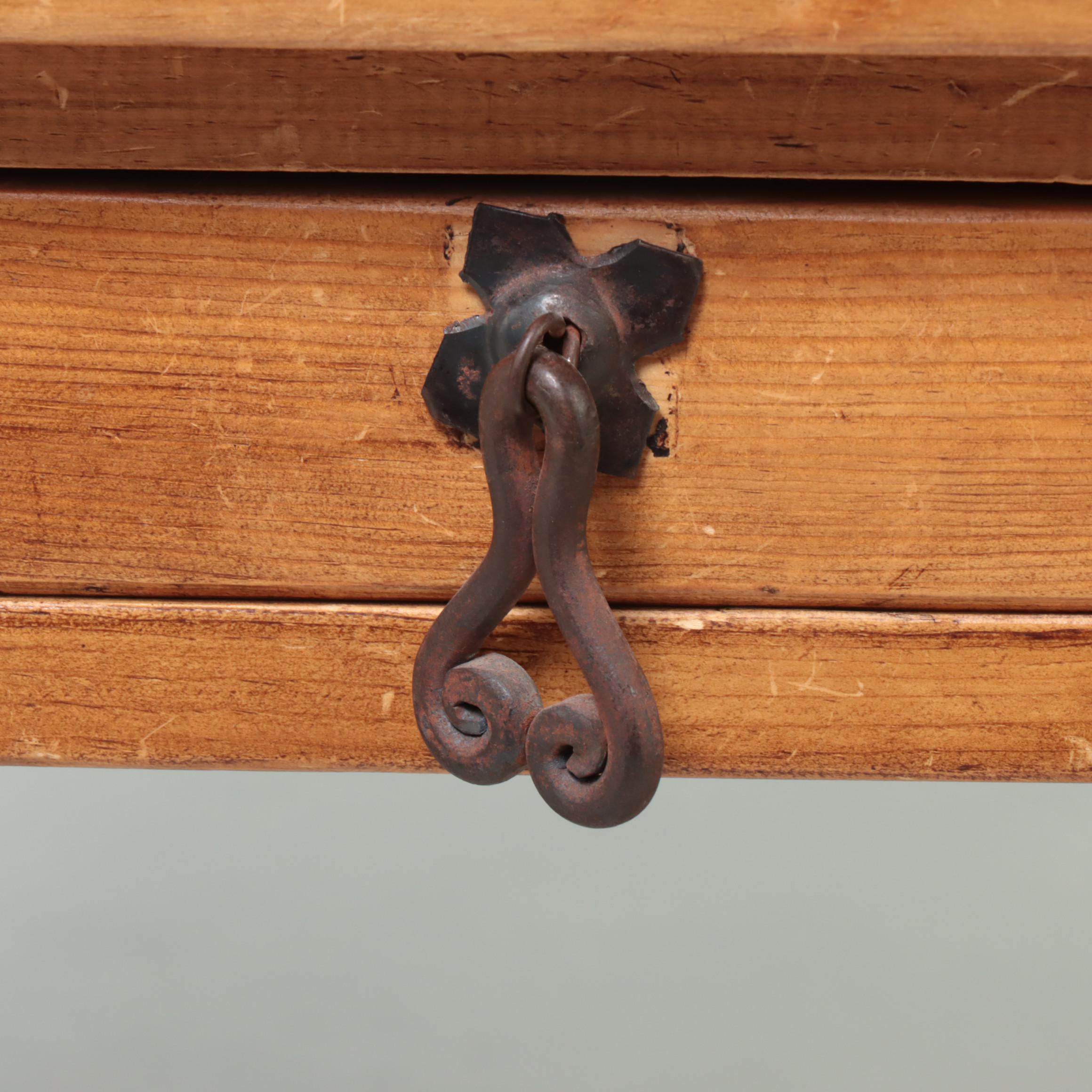 English Pine End Table with Narrow Drawer