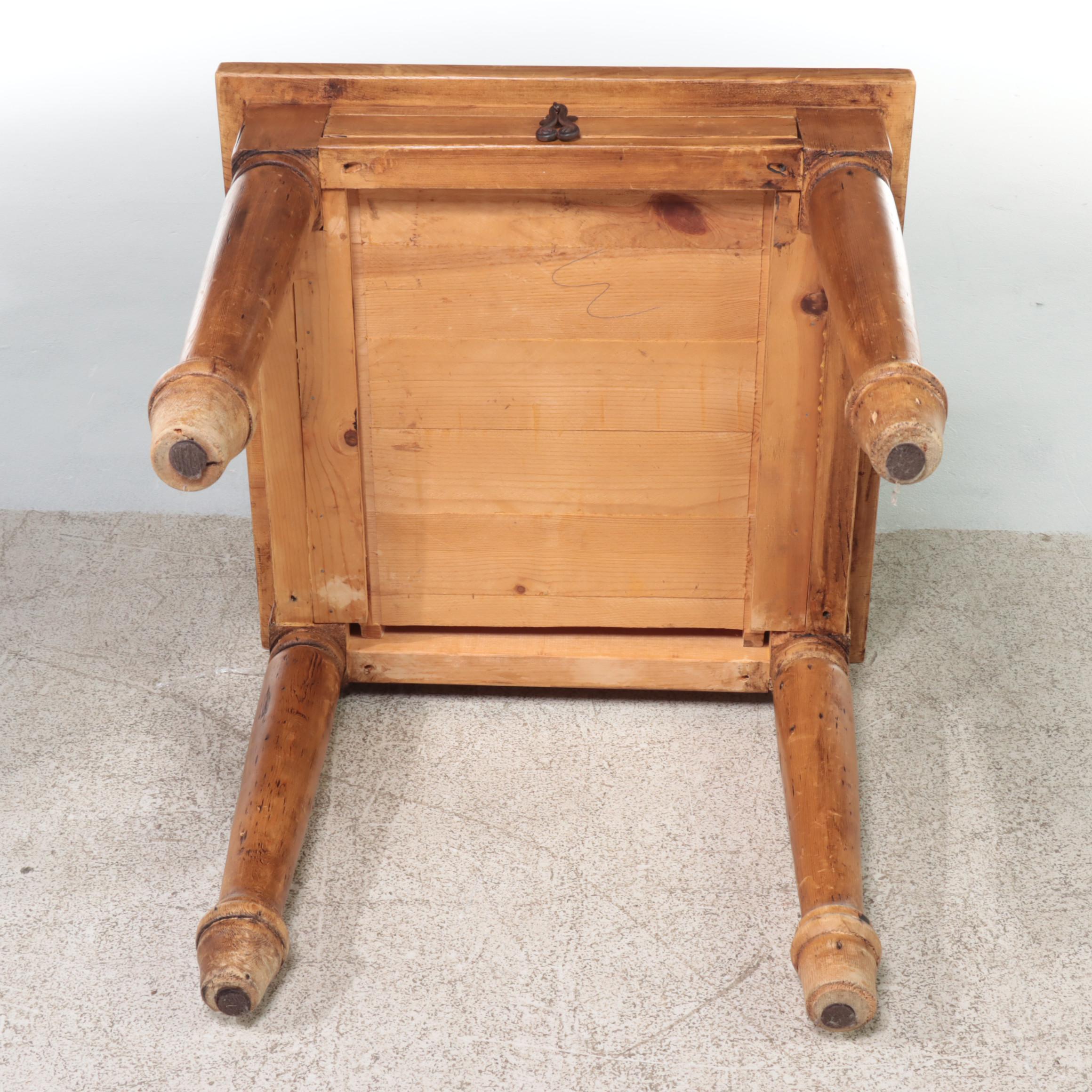 English Pine End Table with Narrow Drawer