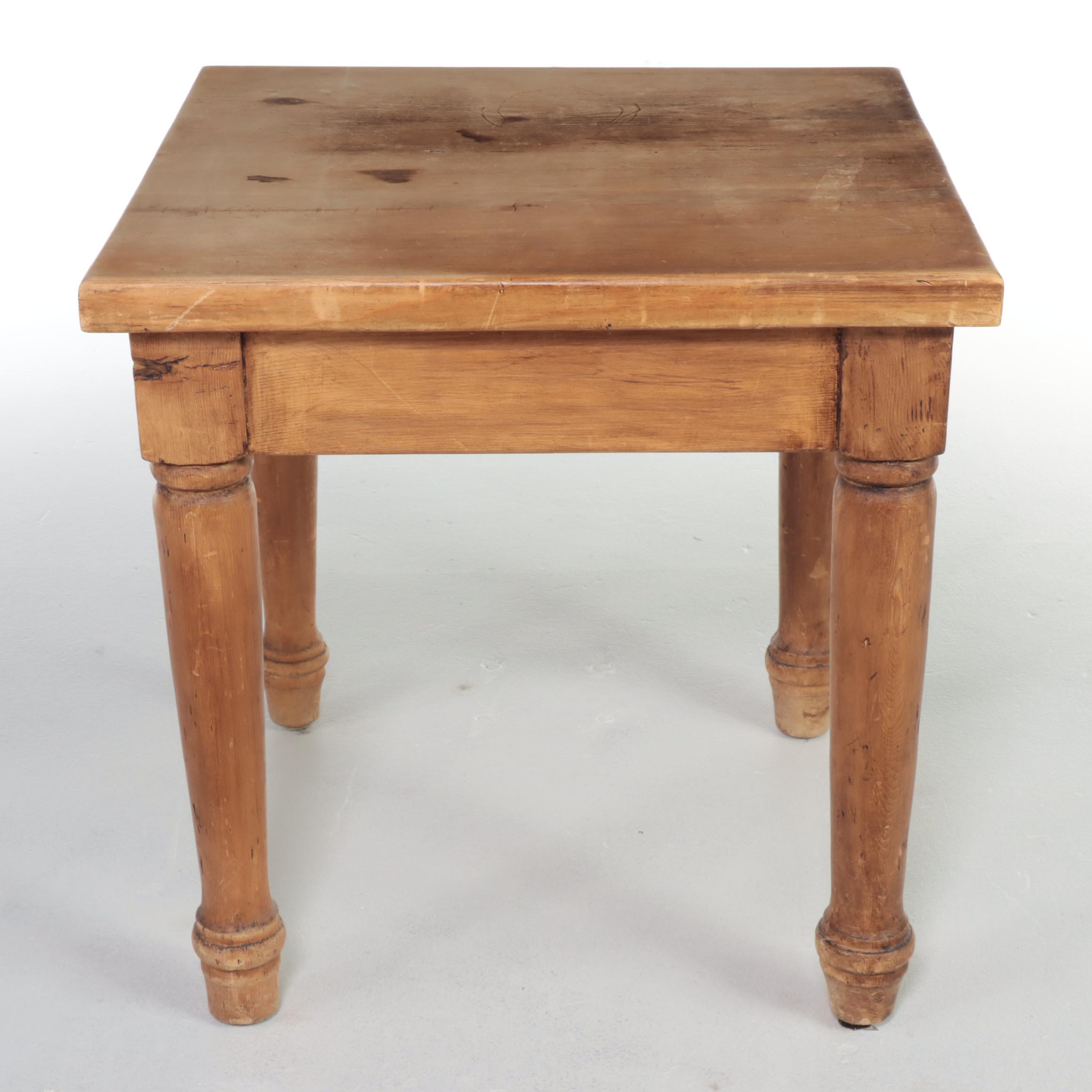 English Pine End Table with Narrow Drawer
