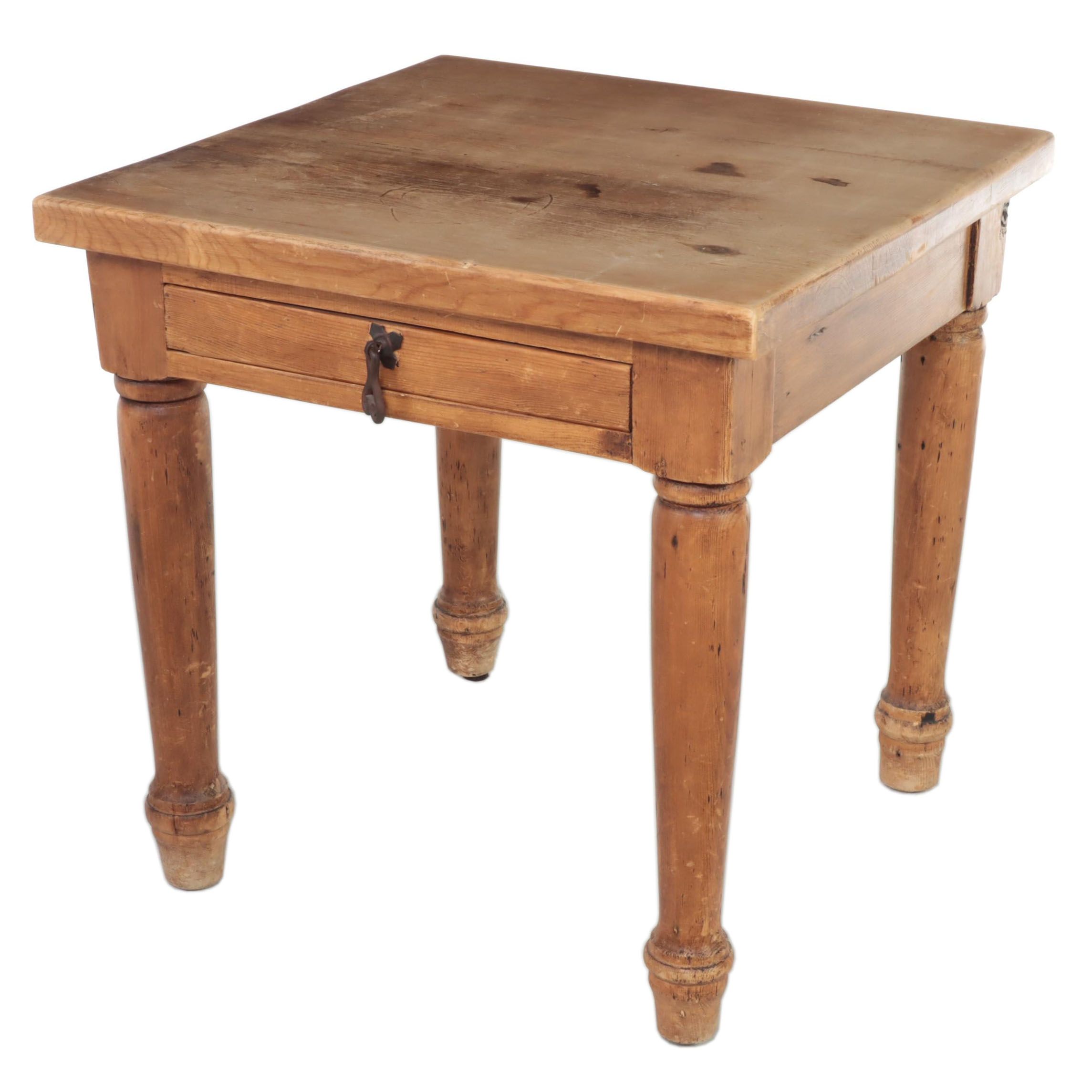 English Pine End Table with Narrow Drawer