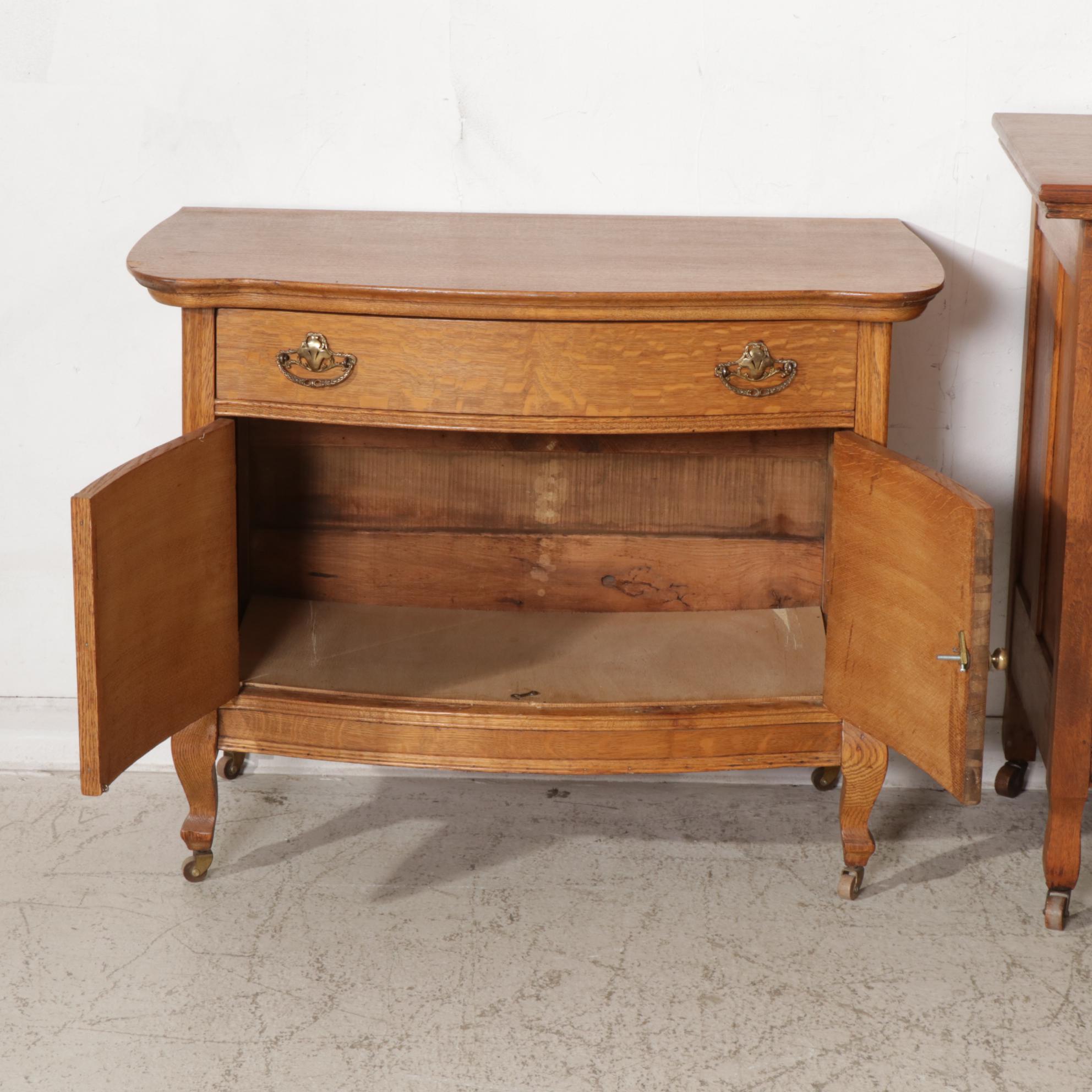 Late Victorian Oak and Ash Chest of Drawers, Dressers and Washstand