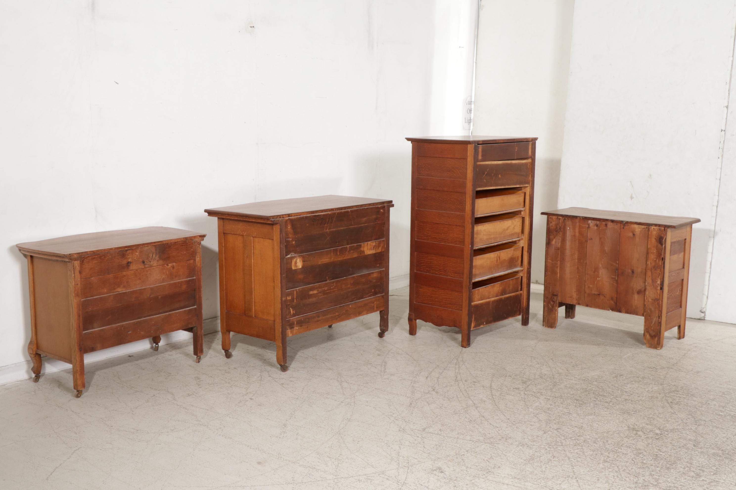Late Victorian Oak and Ash Chest of Drawers, Dressers and Washstand