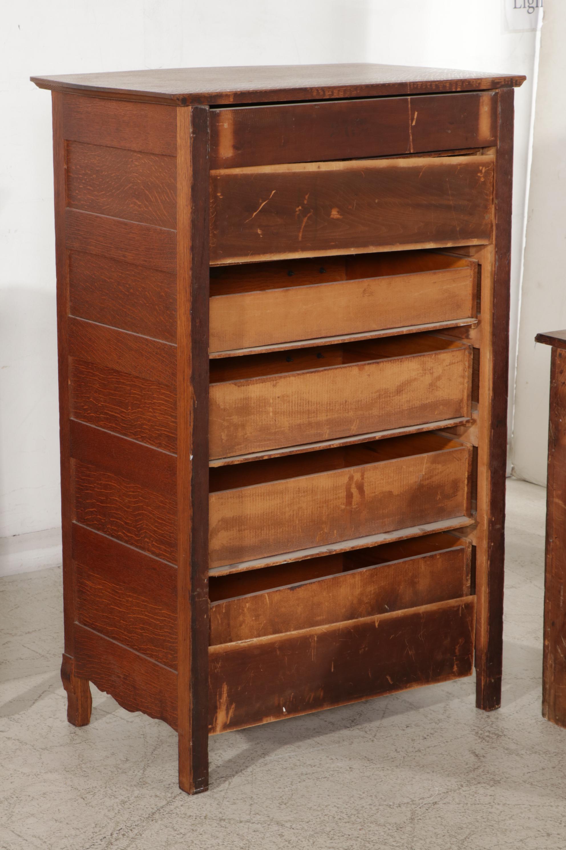 Late Victorian Oak and Ash Chest of Drawers, Dressers and Washstand