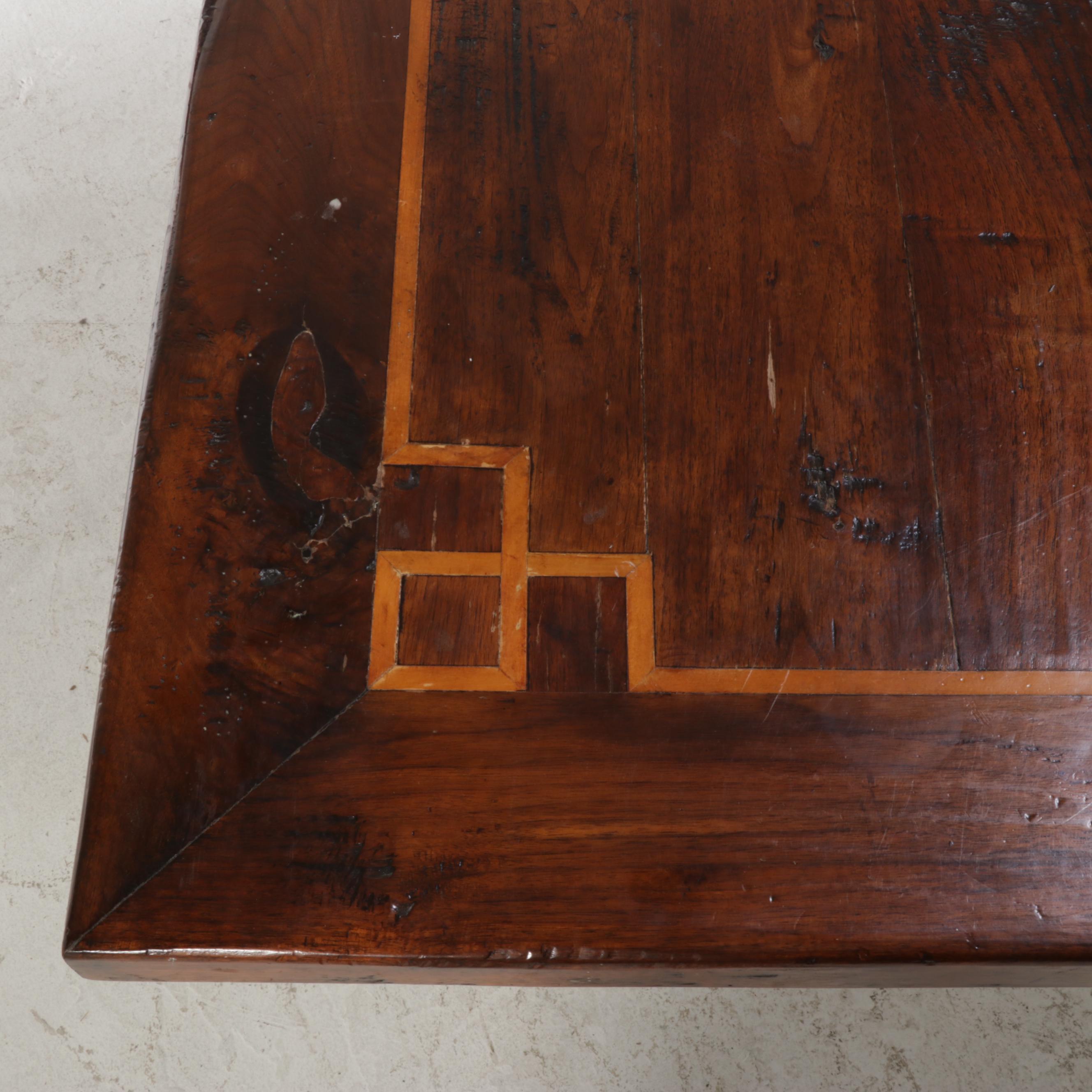 Henerdon Square Inlaid and Hand-Scraped Dining Table on Iron Framed Base