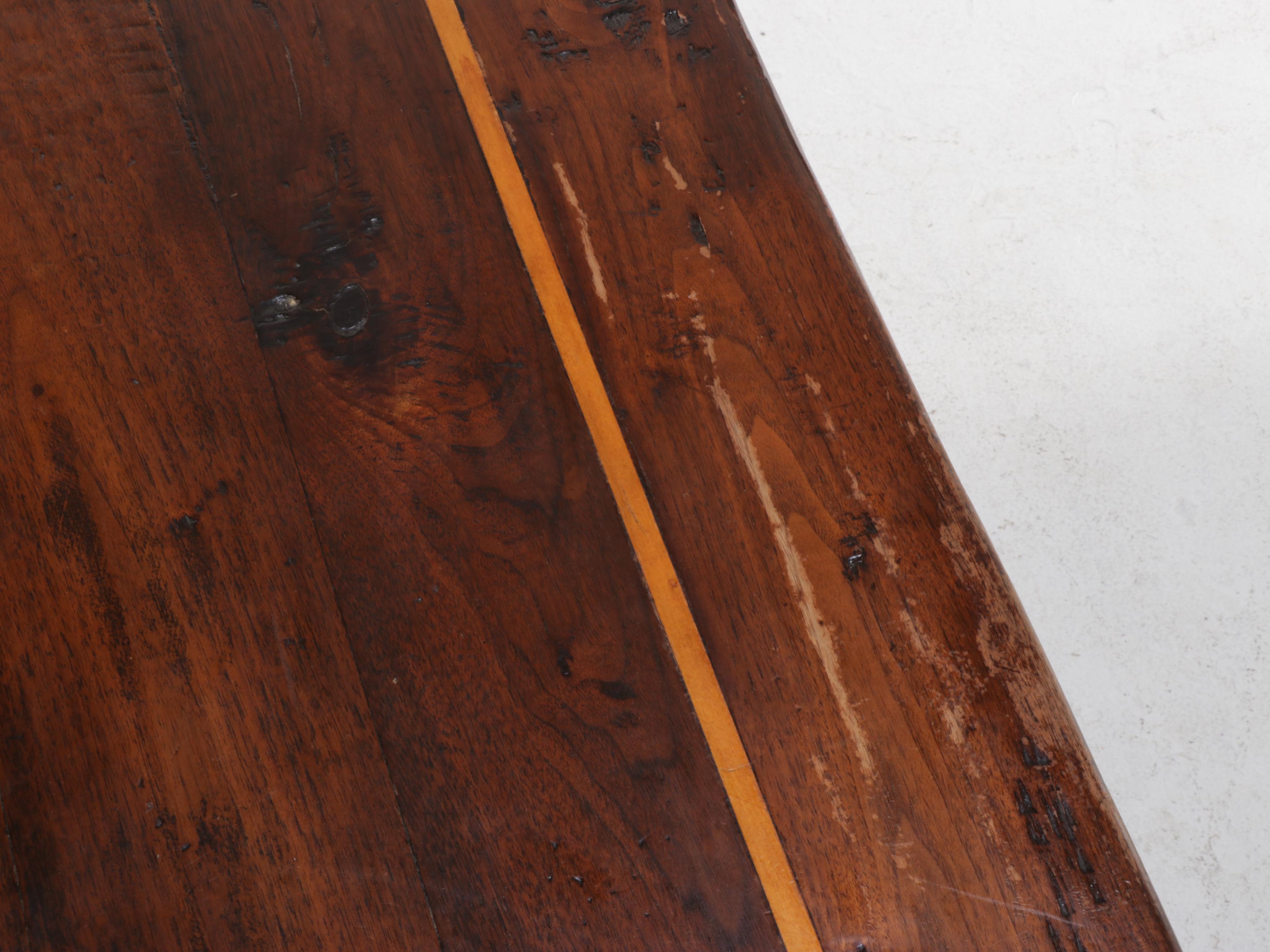 Henerdon Square Inlaid and Hand-Scraped Dining Table on Iron Framed Base