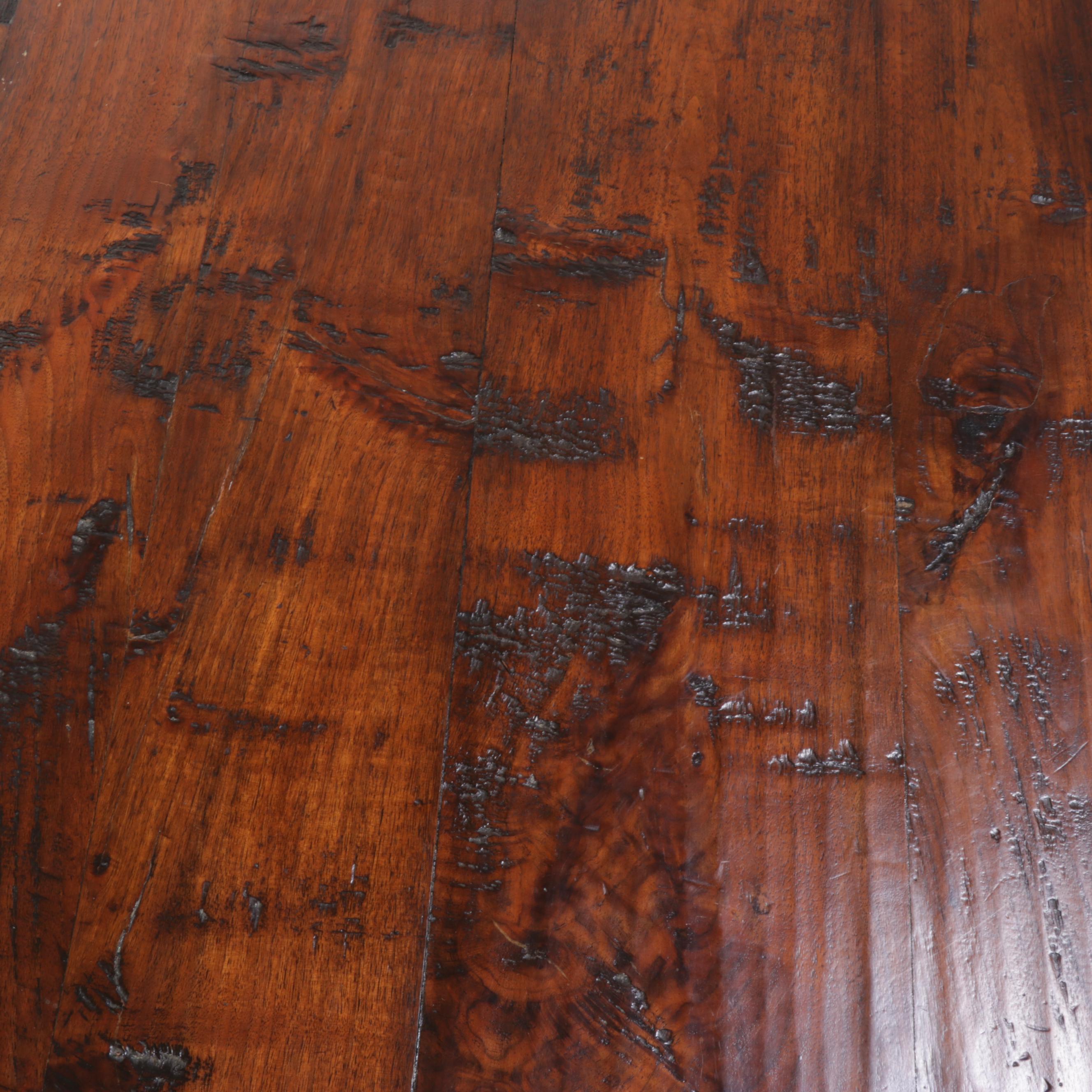 Henerdon Square Inlaid and Hand-Scraped Dining Table on Iron Framed Base