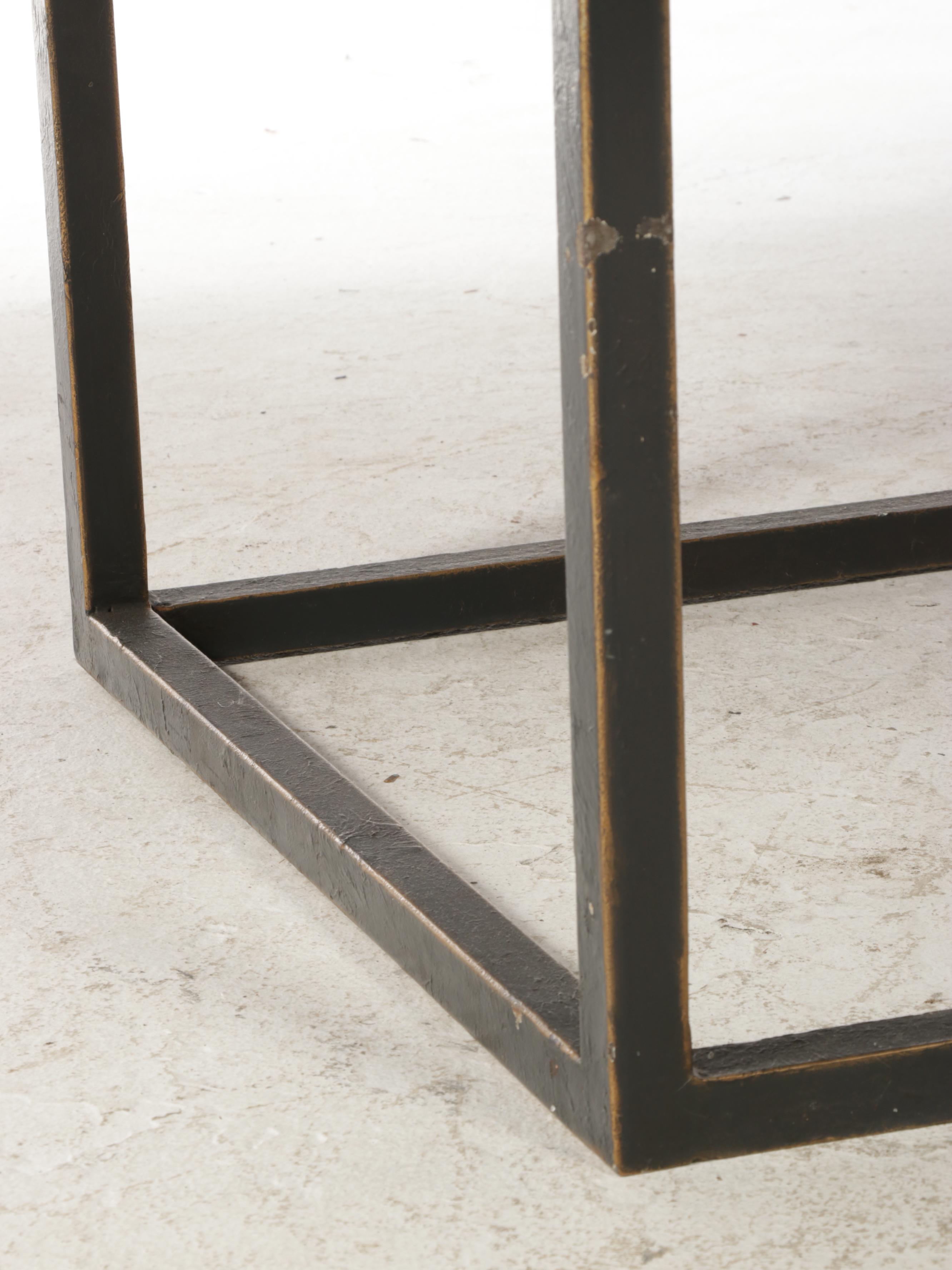 Henerdon Square Inlaid and Hand-Scraped Dining Table on Iron Framed Base