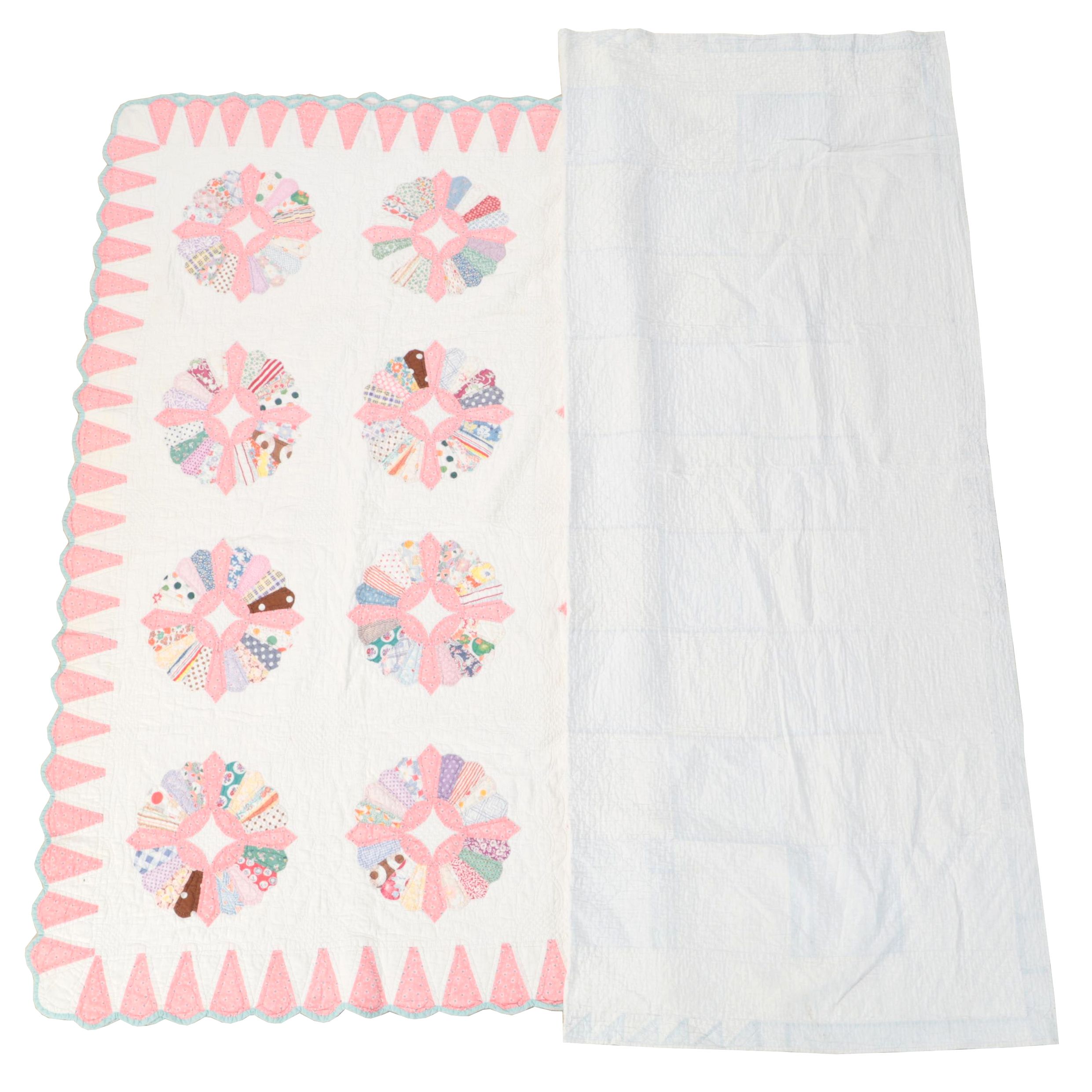 "Dresden Plate" Appliqué Quilt with Hand-Pieced Quilt