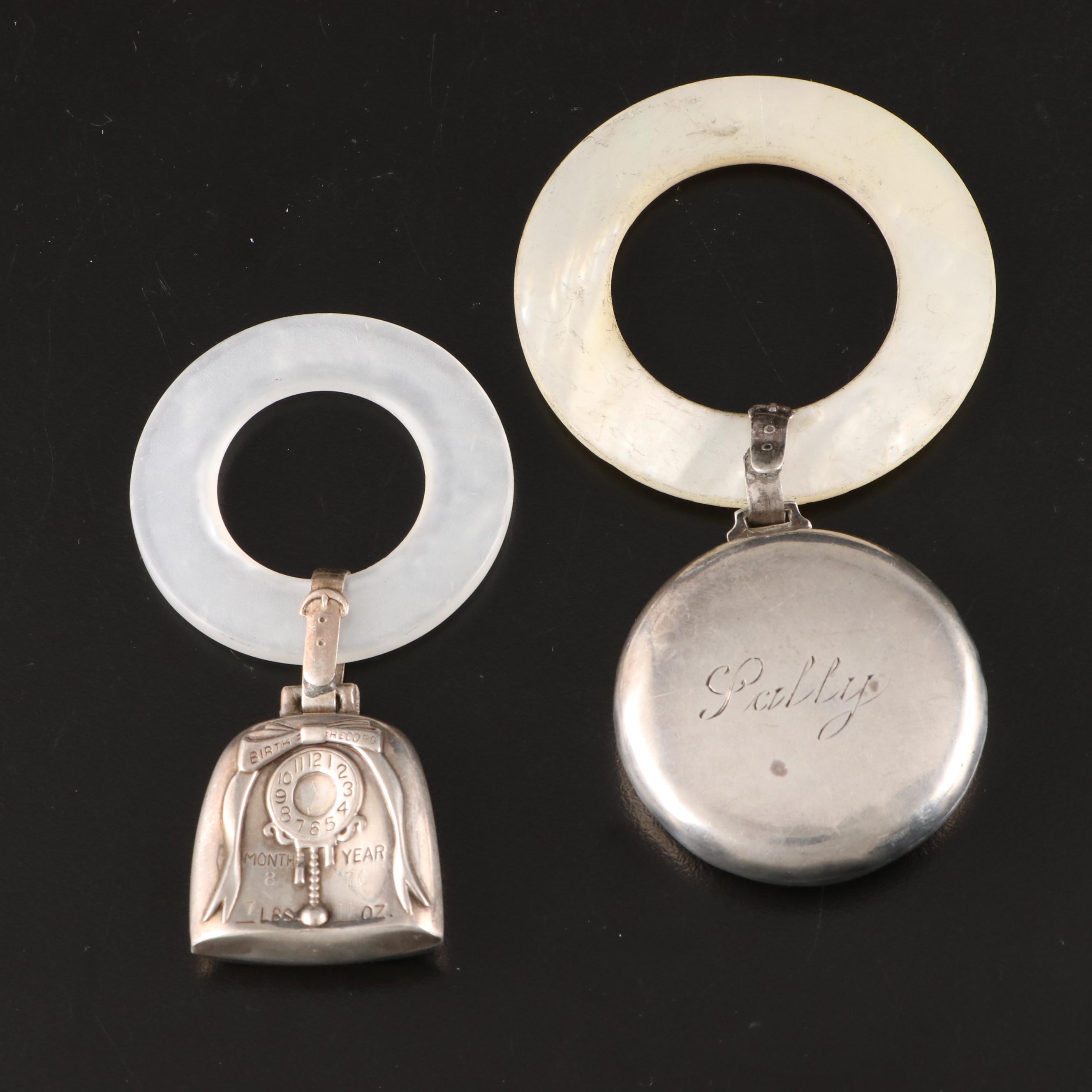 Tiffany & Co. and Other Sterling Silver Baby Rattles and Silver Keepsakes