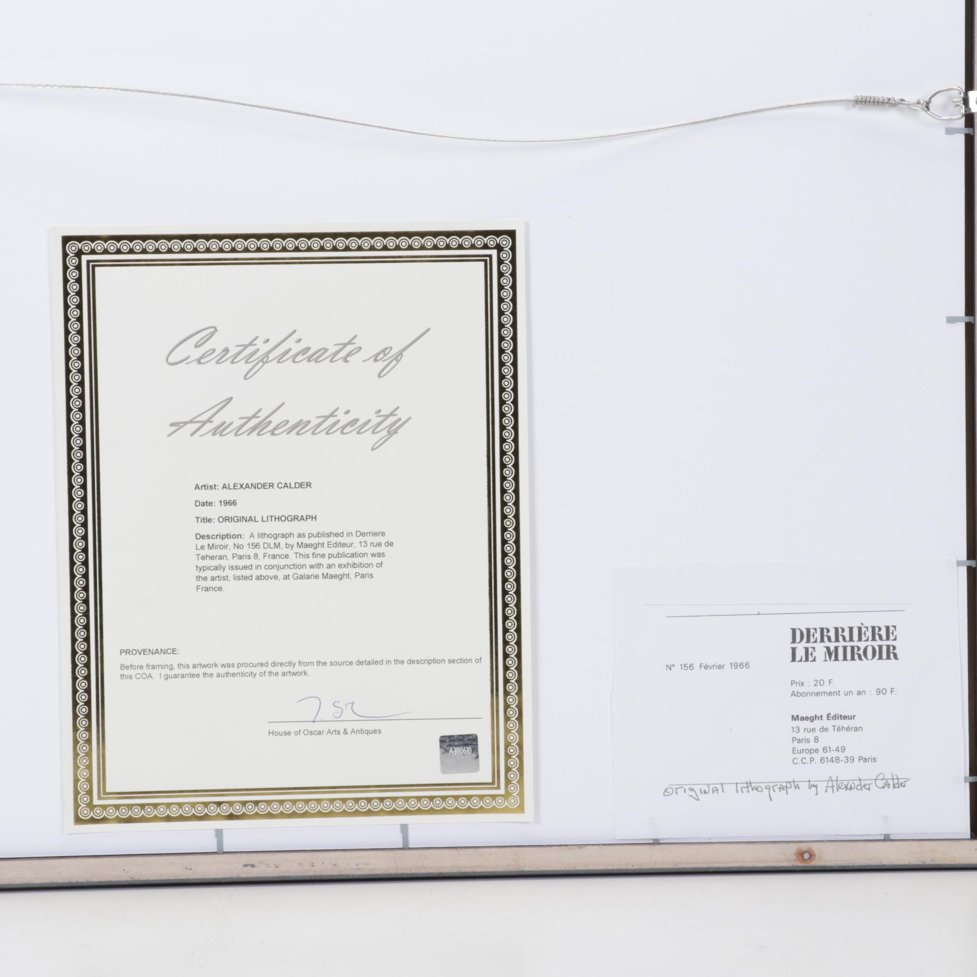 Alexander Calder Double-Page Color Lithograph for "Derrière le Miroir," 1966