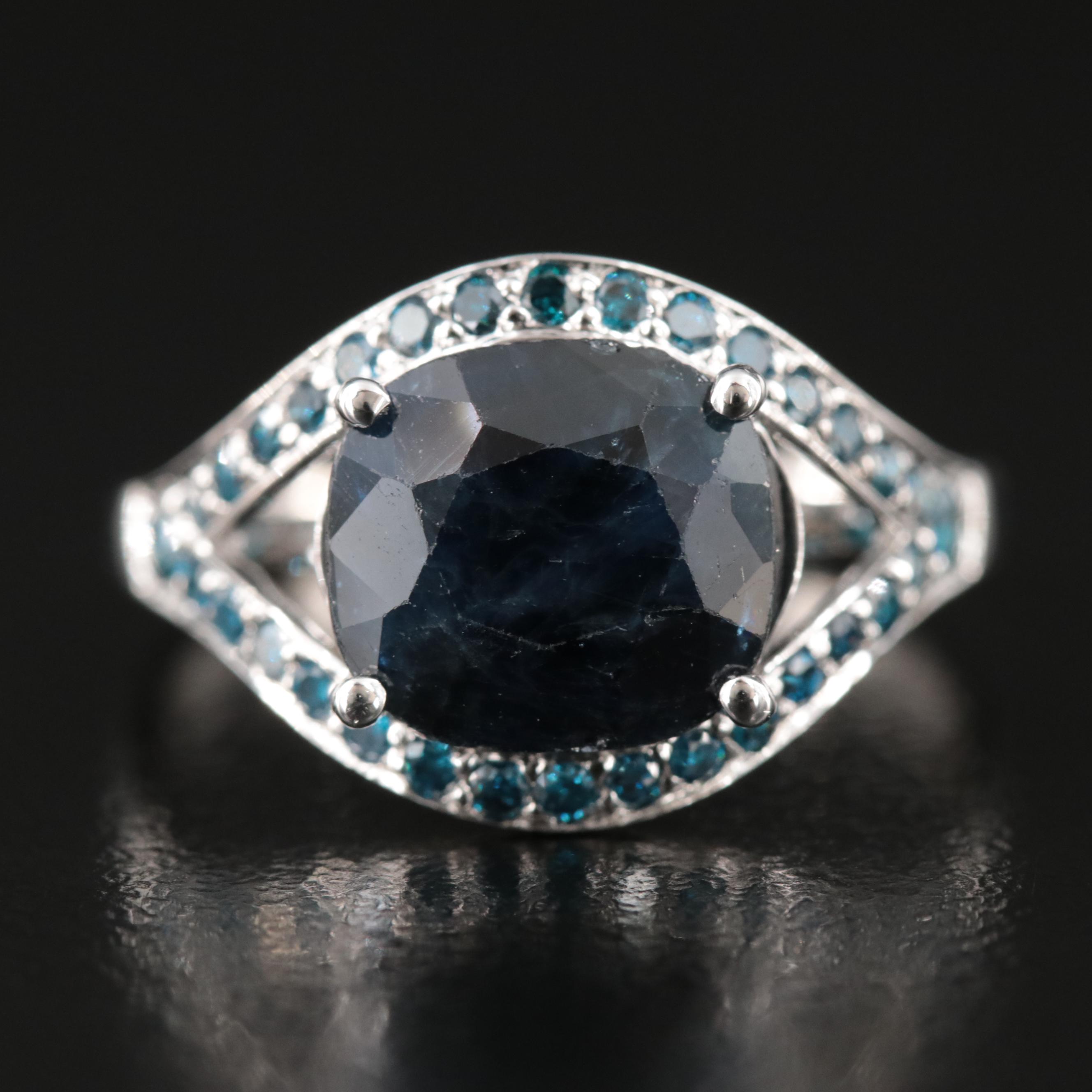 10K 5.12 Sapphire and Fancy Dark Blue Diamond Ring