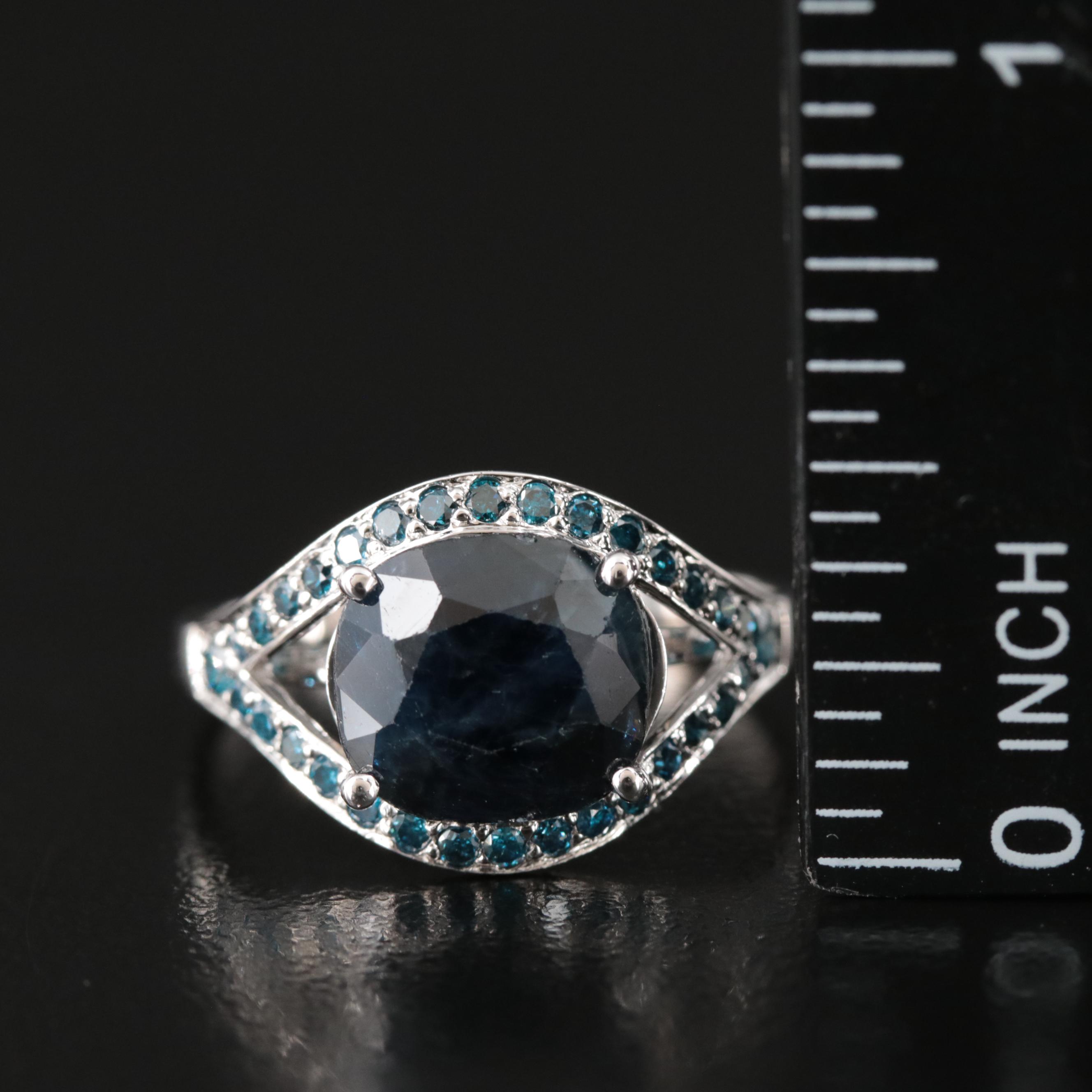 10K 5.12 Sapphire and Fancy Dark Blue Diamond Ring