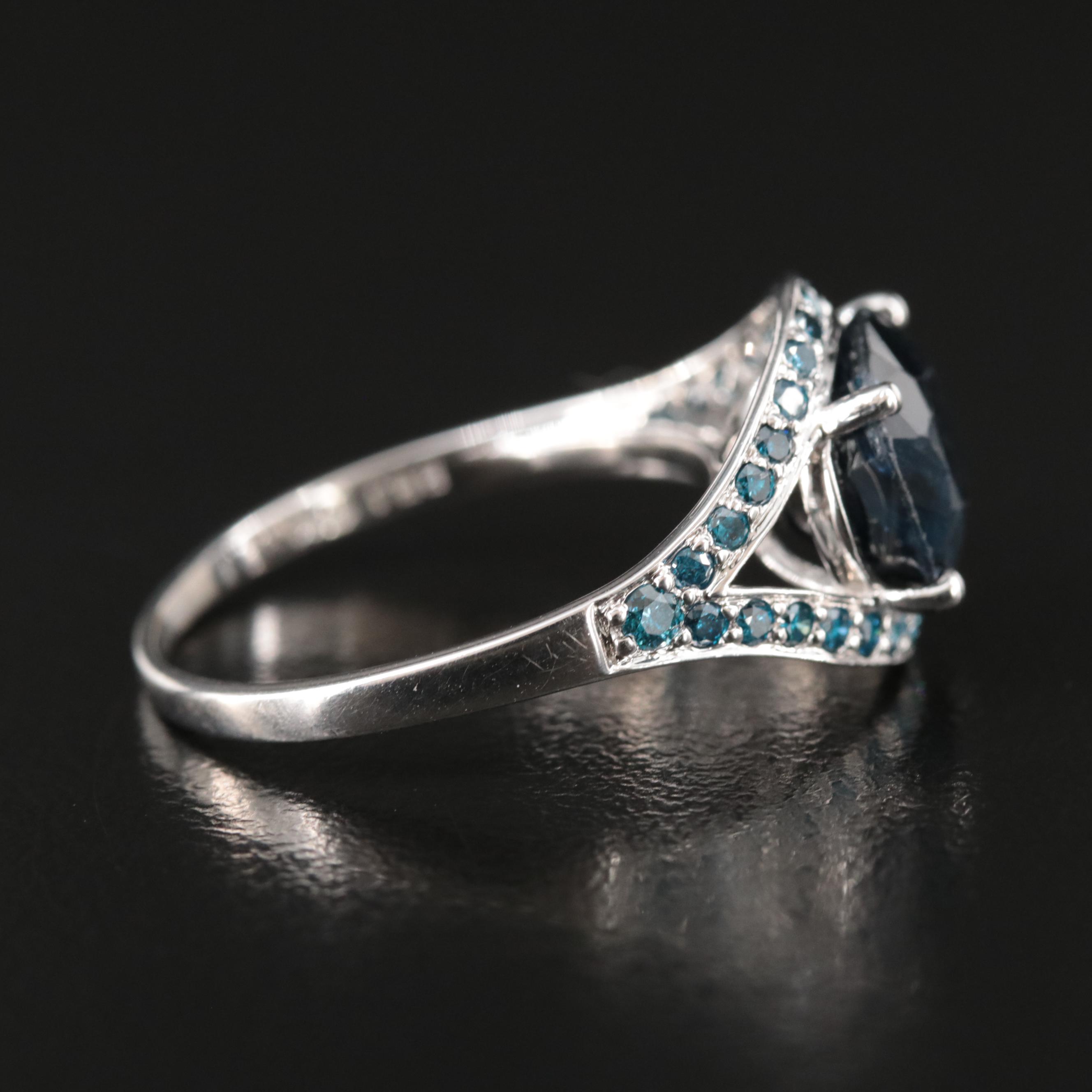 10K 5.12 Sapphire and Fancy Dark Blue Diamond Ring