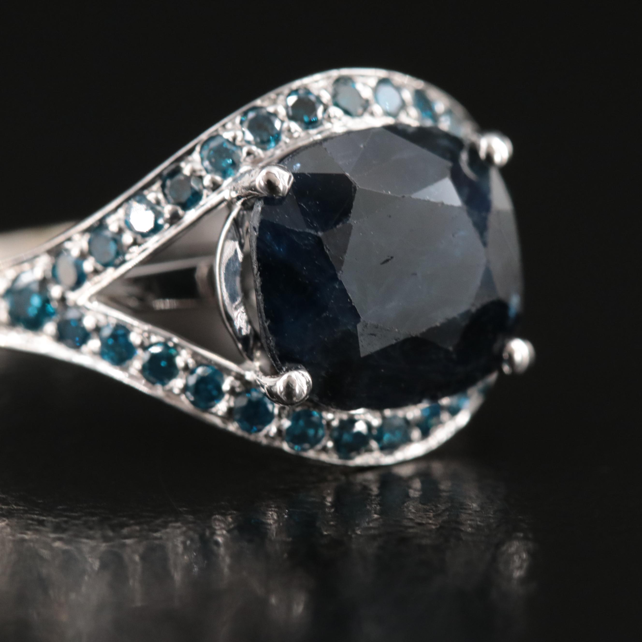10K 5.12 Sapphire and Fancy Dark Blue Diamond Ring