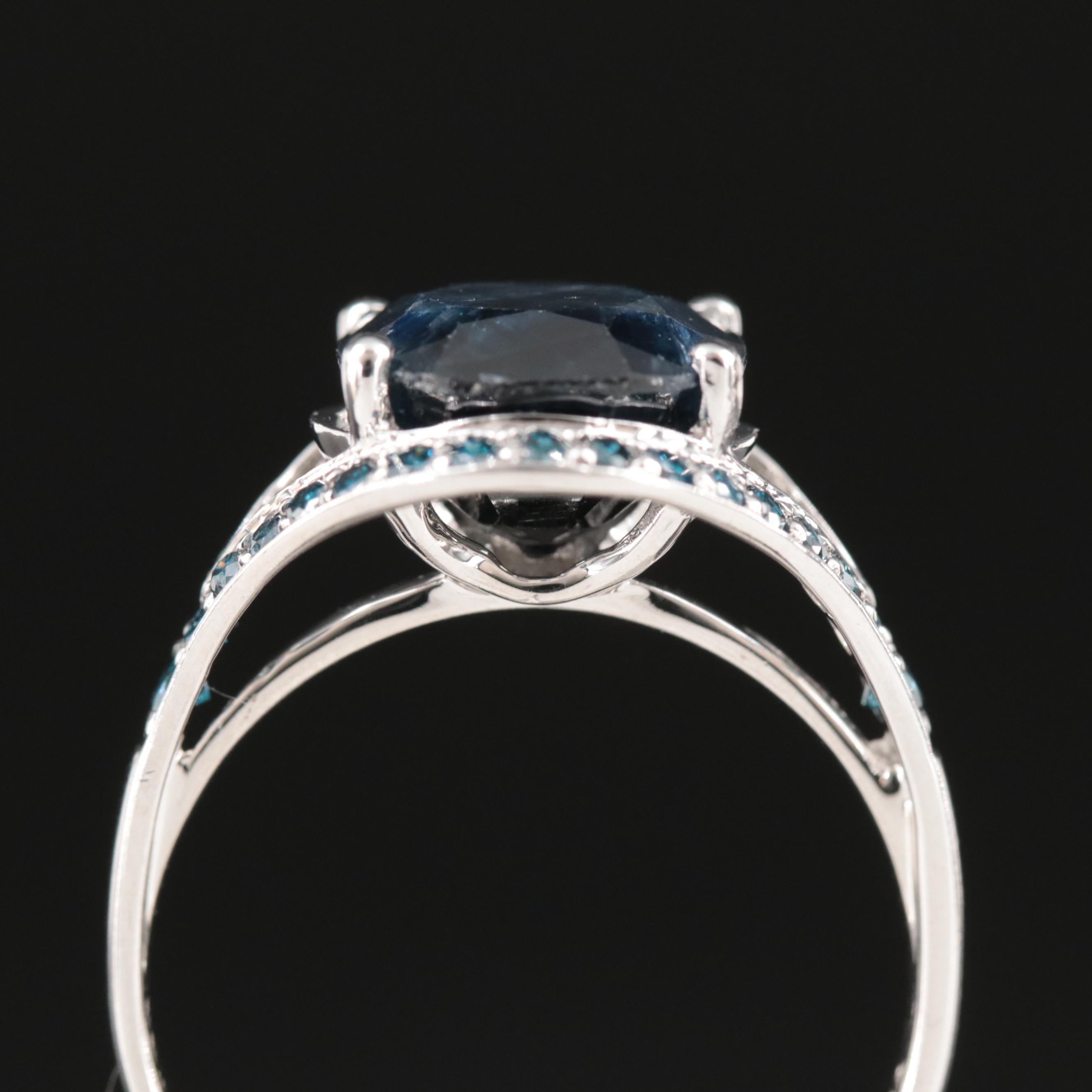 10K 5.12 Sapphire and Fancy Dark Blue Diamond Ring