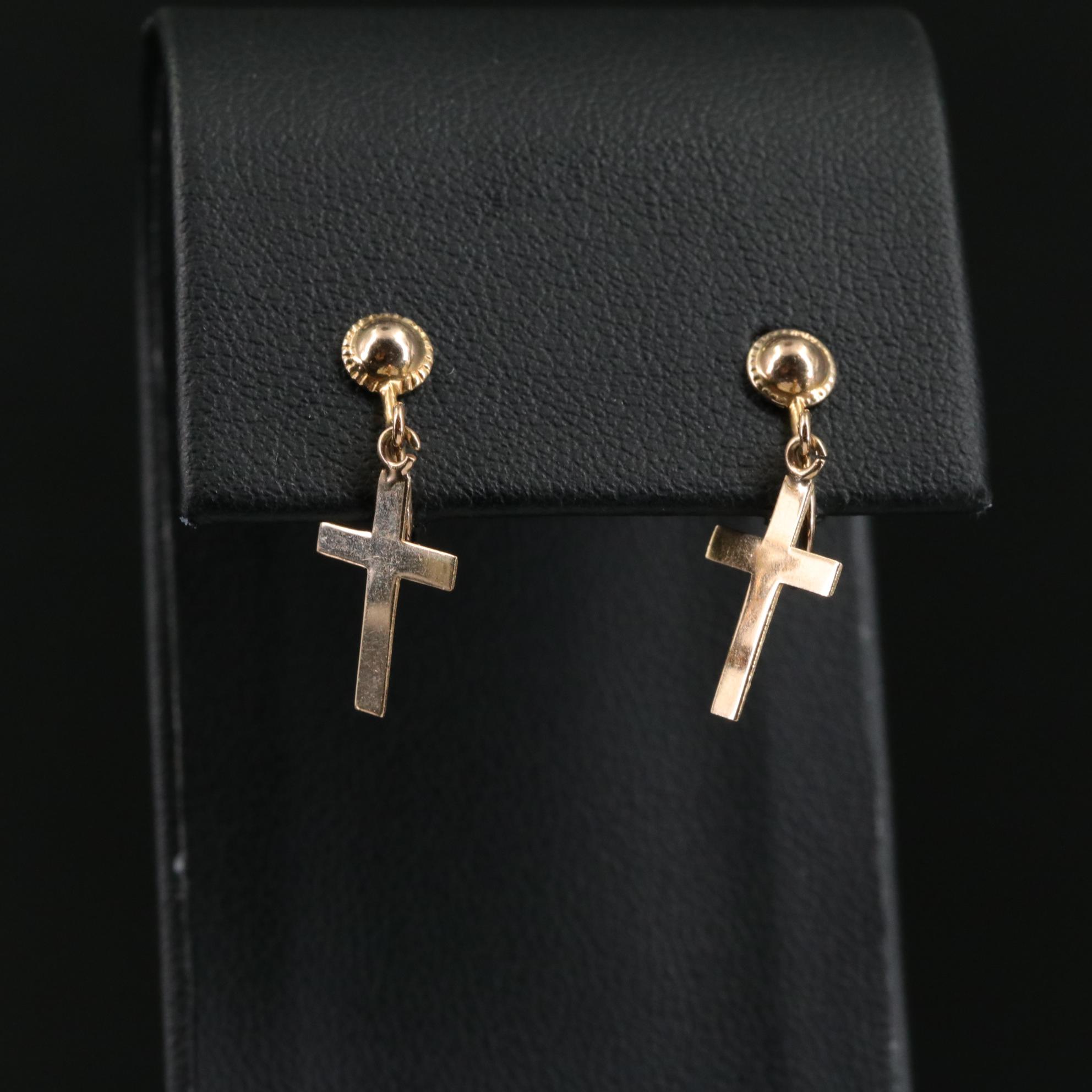 14K and 10K Drop Cross Earrings
