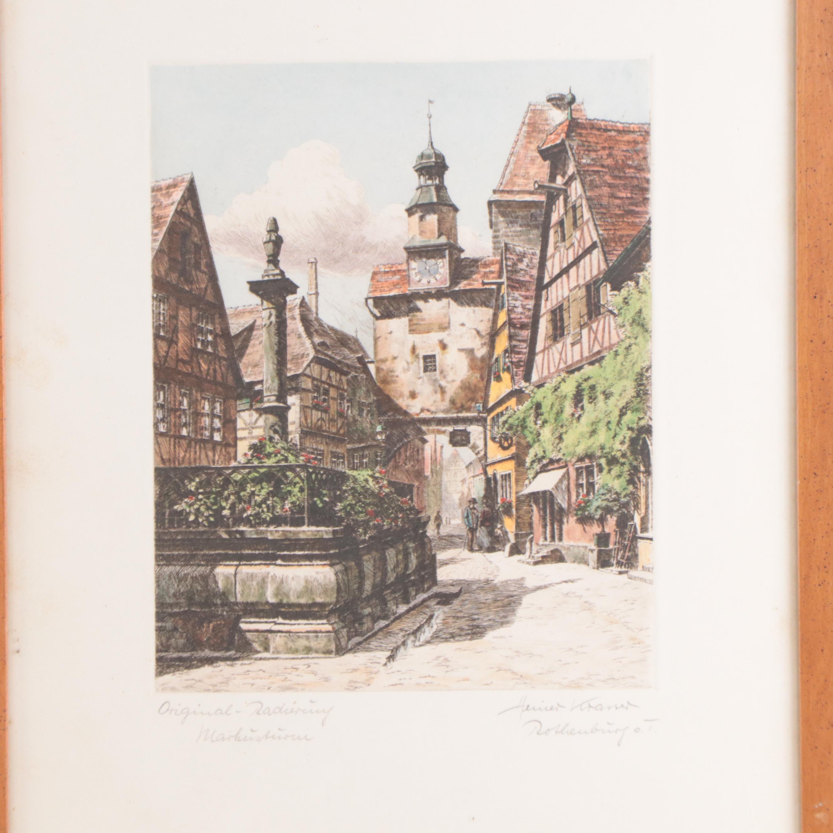 German Street Scene Etchings, Early to Mid-20th Century