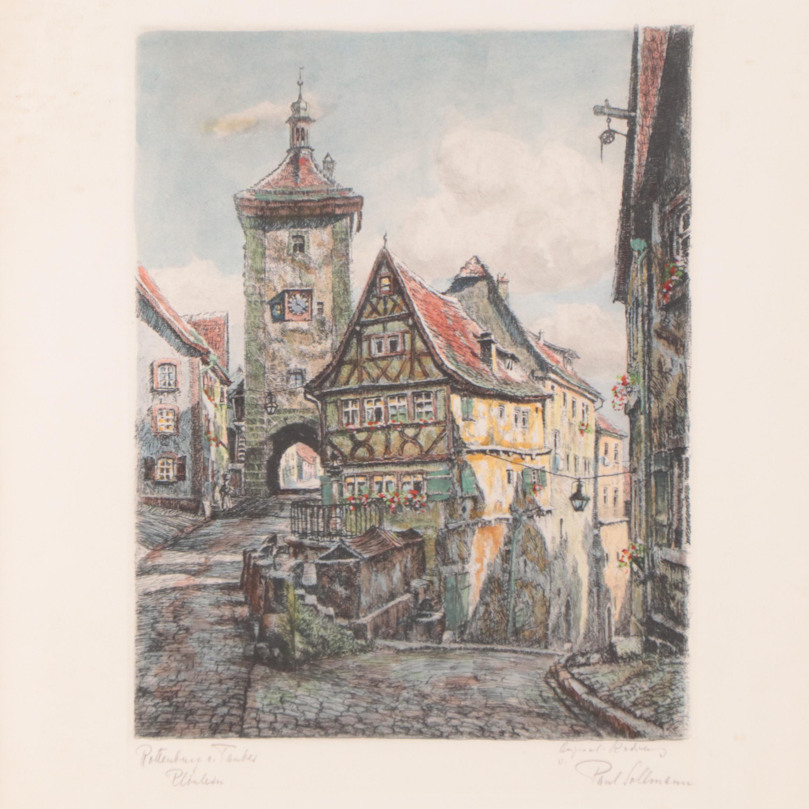 German Street Scene Etchings, Early to Mid-20th Century