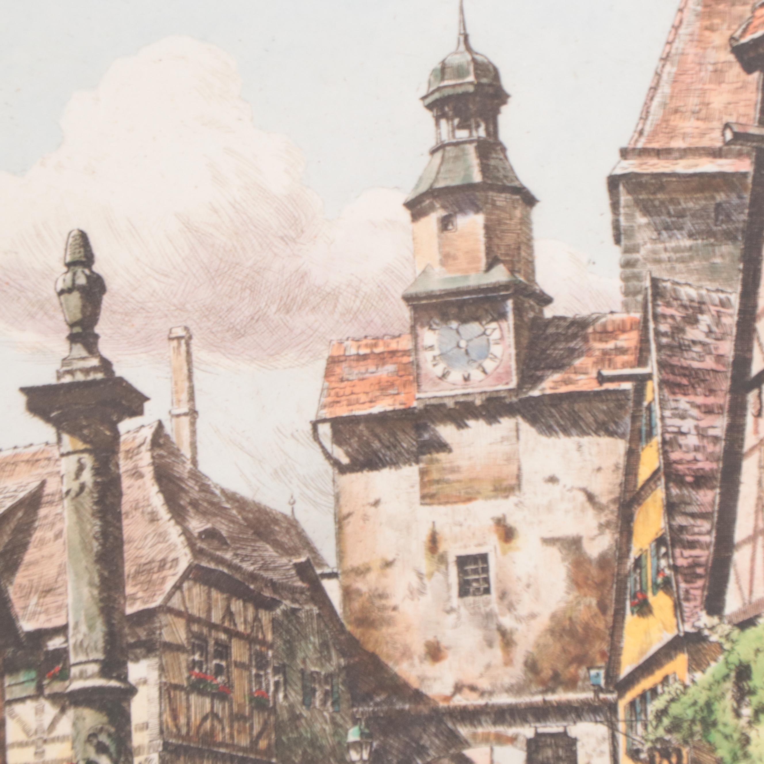 German Street Scene Etchings, Early to Mid-20th Century