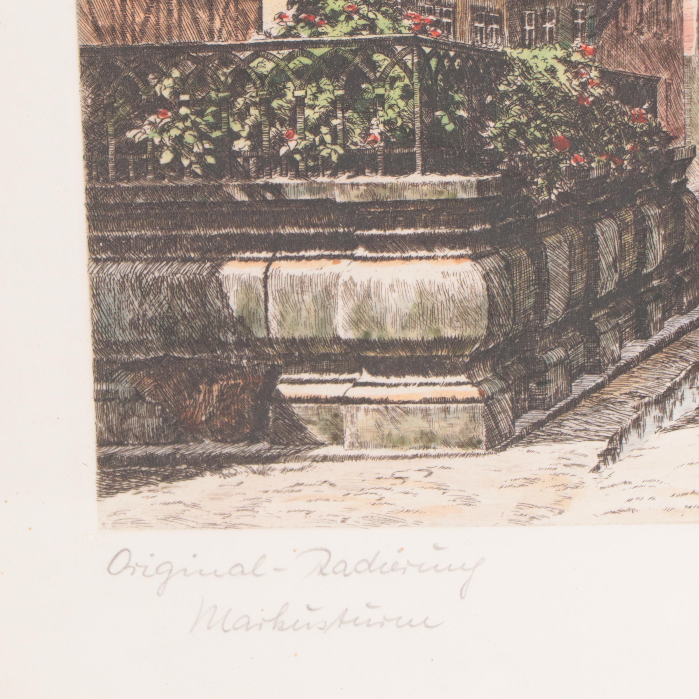 German Street Scene Etchings, Early to Mid-20th Century