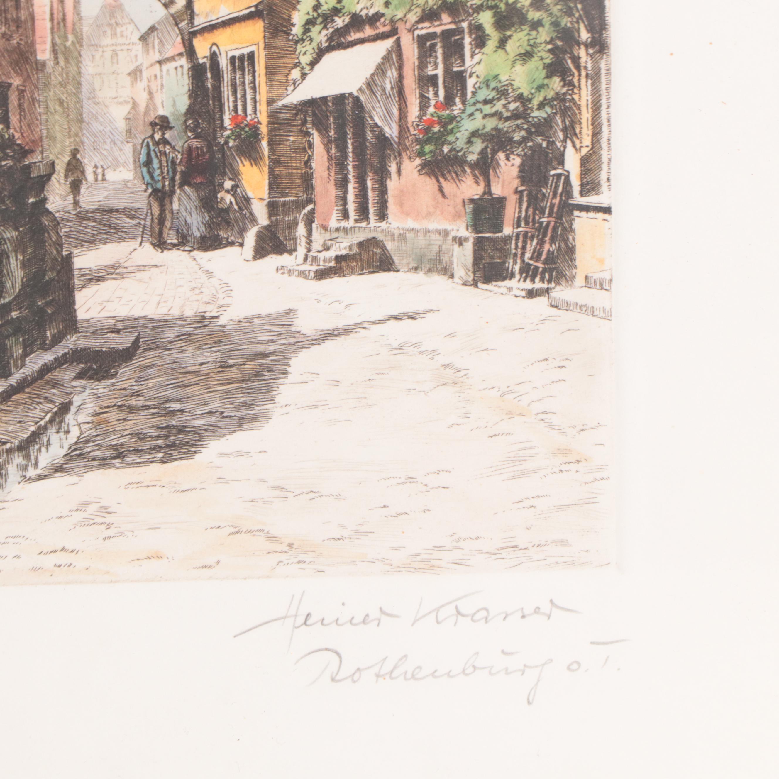 German Street Scene Etchings, Early to Mid-20th Century