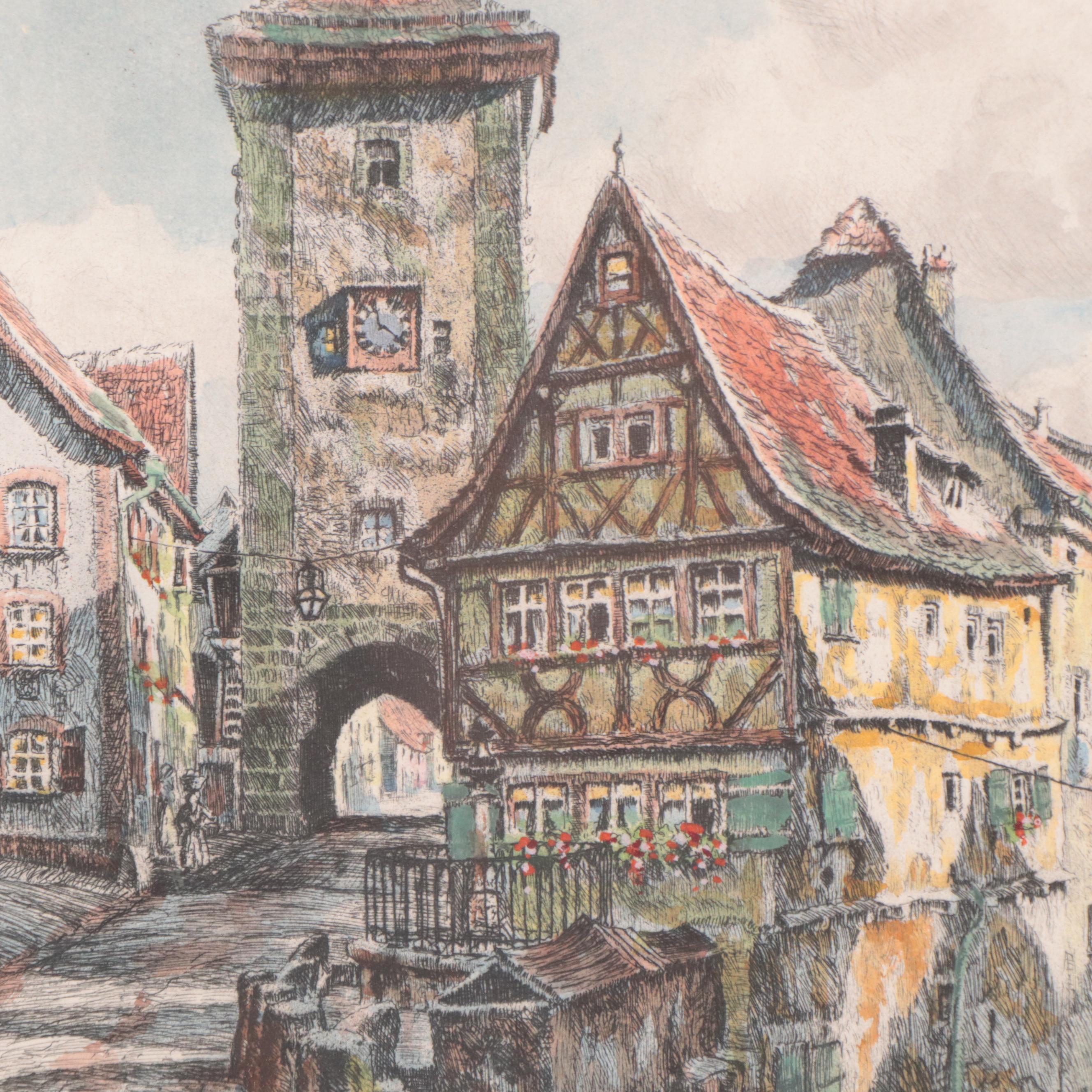 German Street Scene Etchings, Early to Mid-20th Century