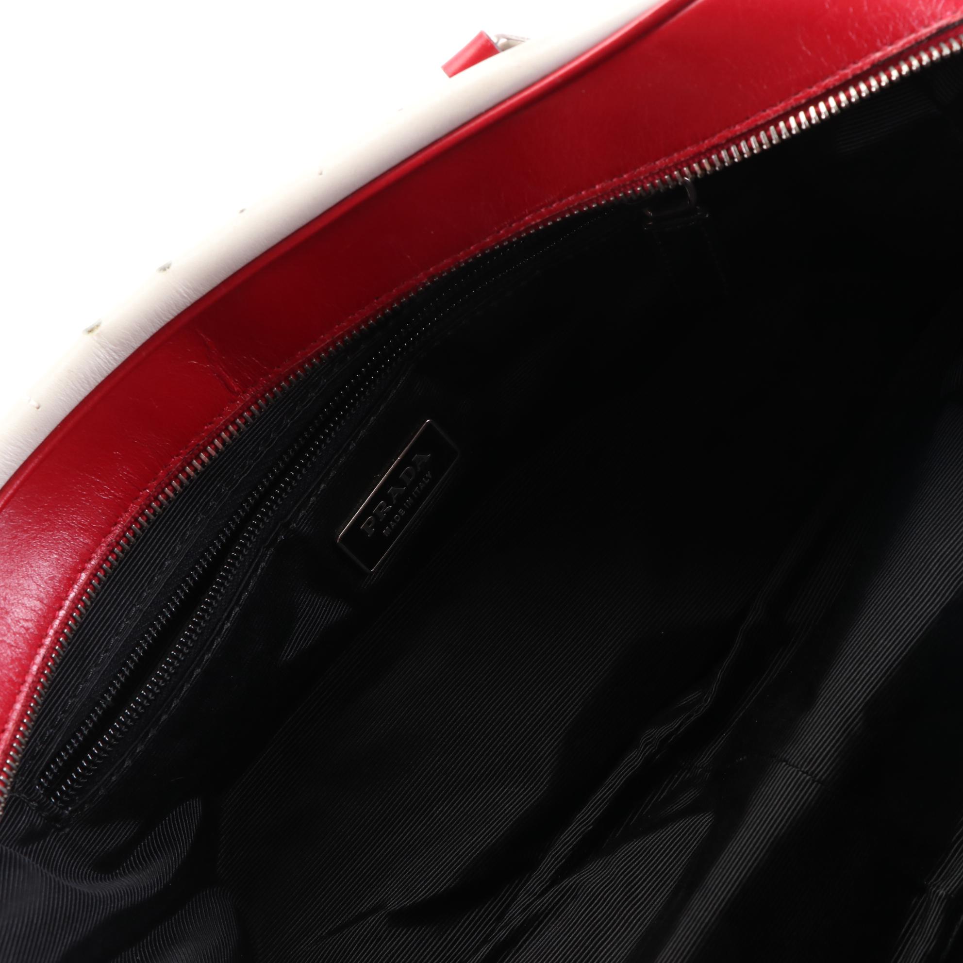 Prada Bauletto Handbag in Perforated and Smooth Two-Tone Leather