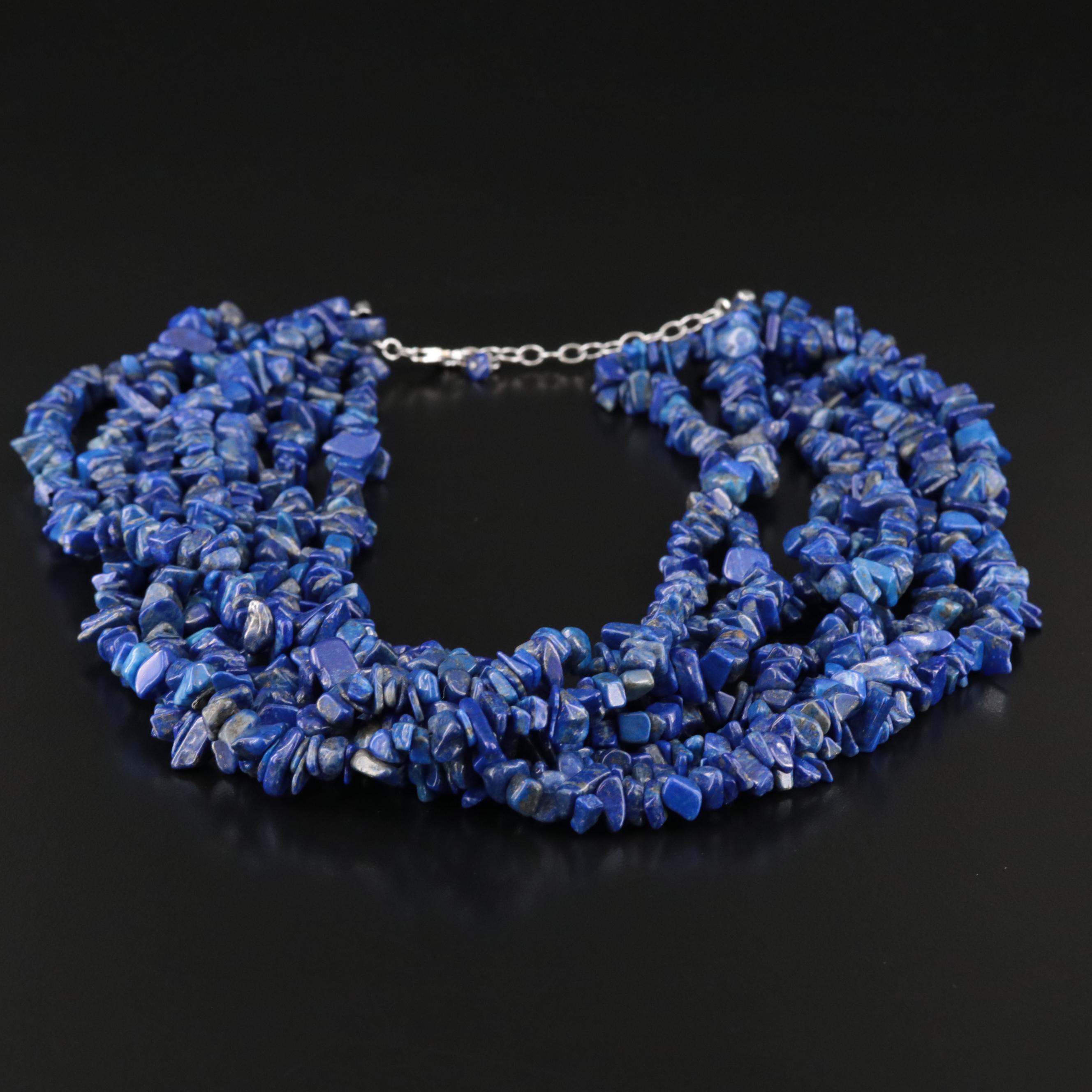 Sterling Seven Strand Lapis Lazuli Necklace