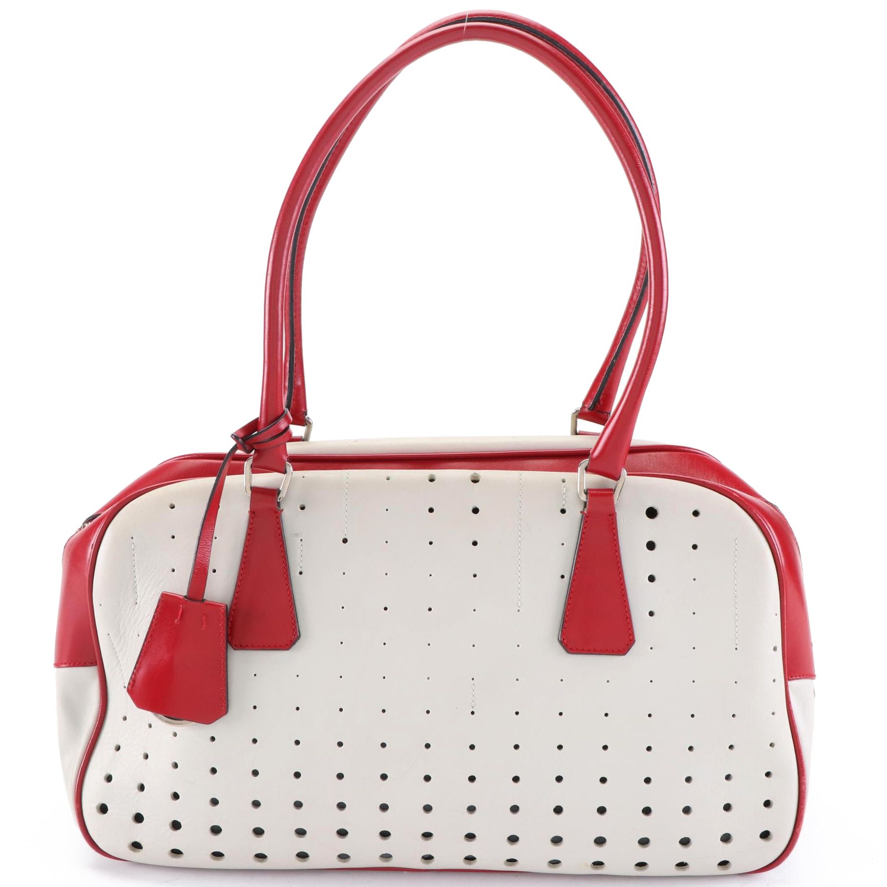 Prada Bauletto Handbag in Perforated and Smooth Two-Tone Leather
