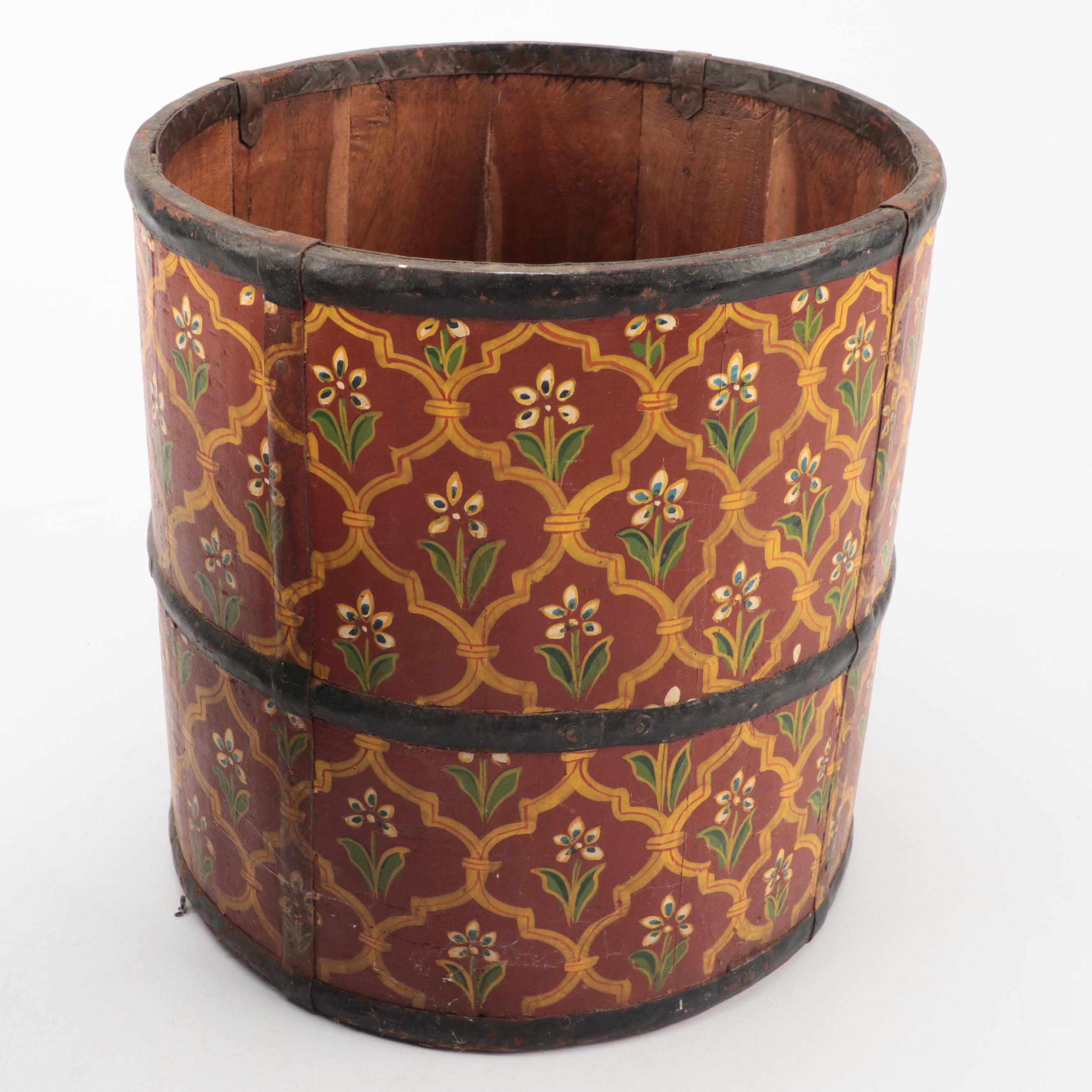 English Arts & Crafts Style and Other Wooden Hand-Painted Bins