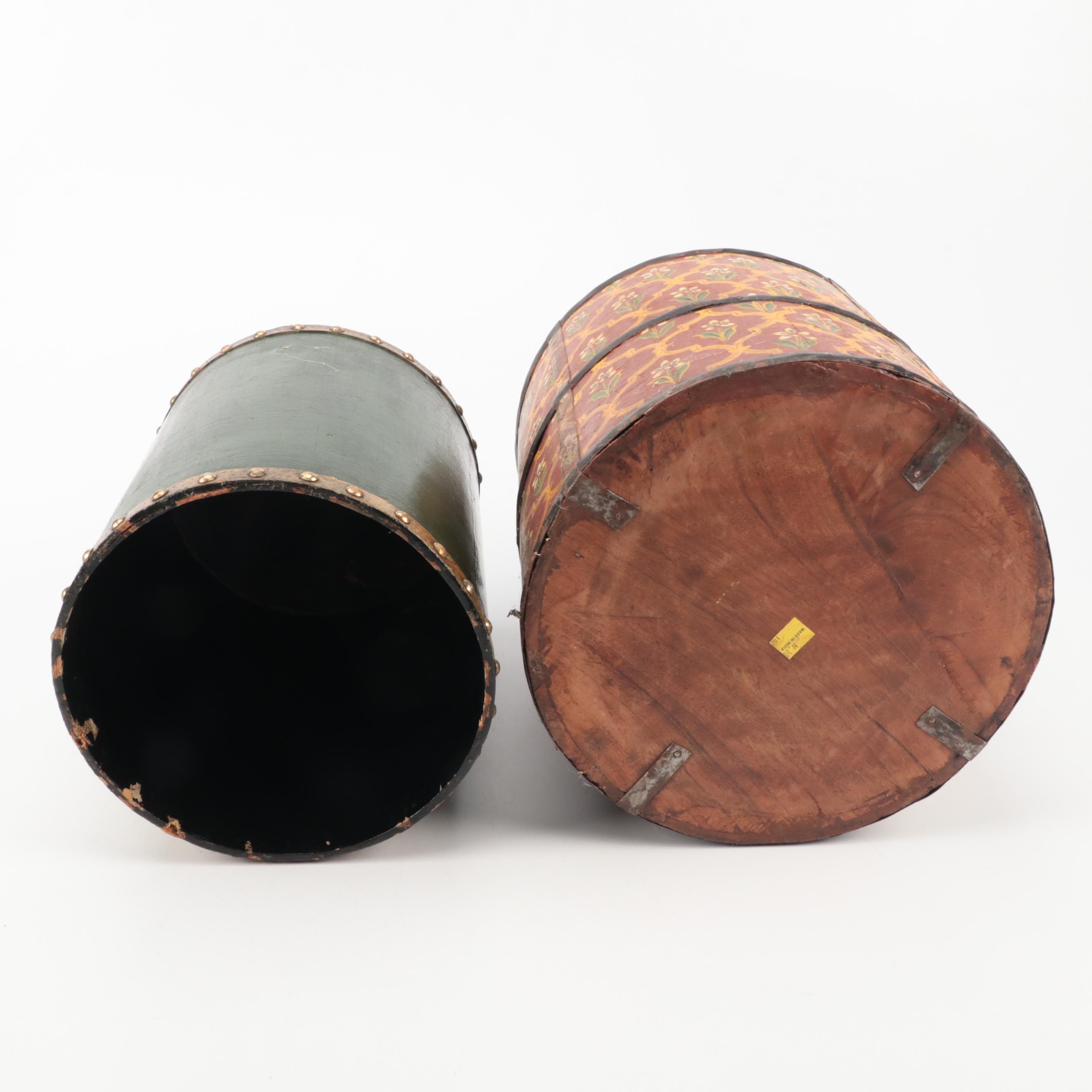 English Arts & Crafts Style and Other Wooden Hand-Painted Bins