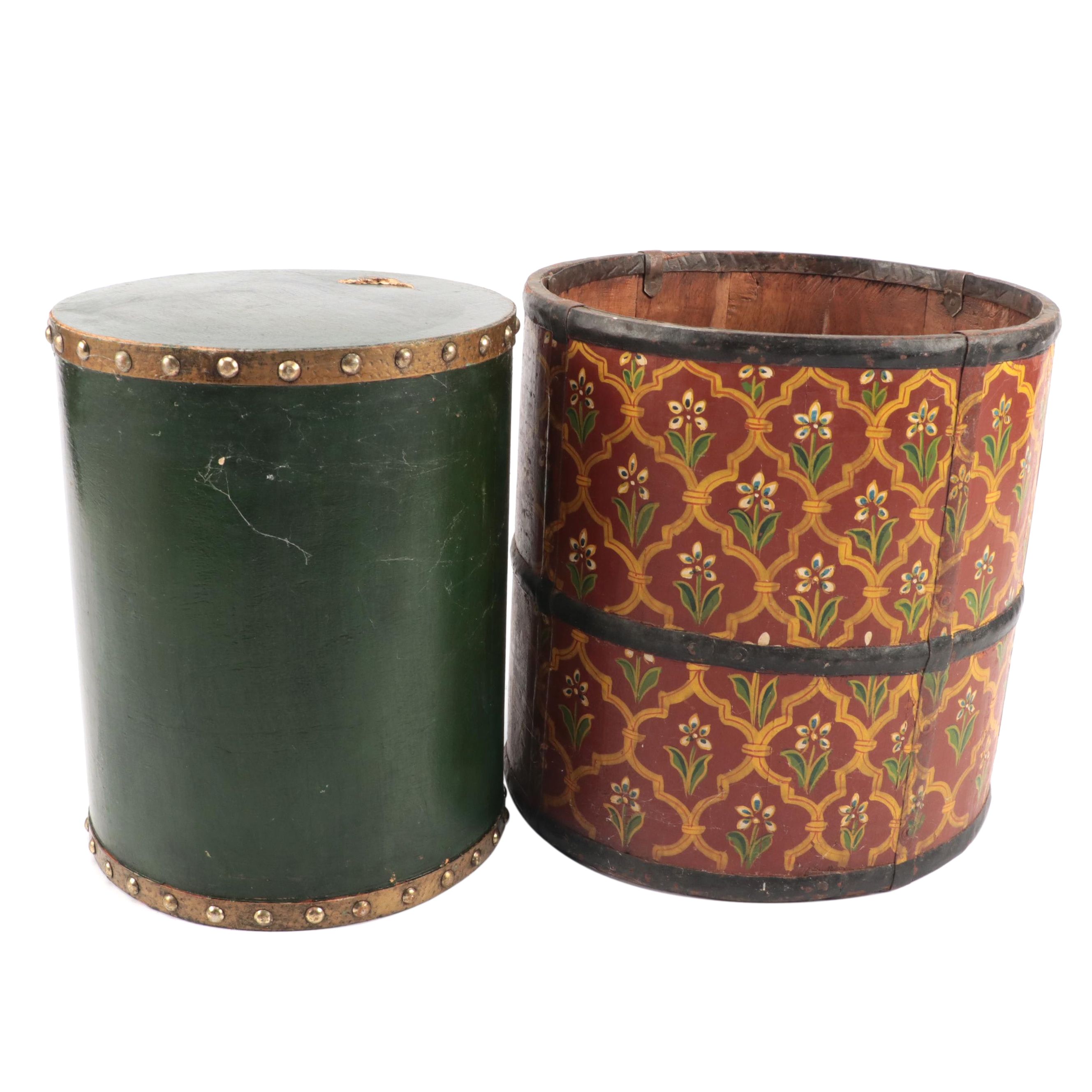 English Arts & Crafts Style and Other Wooden Hand-Painted Bins