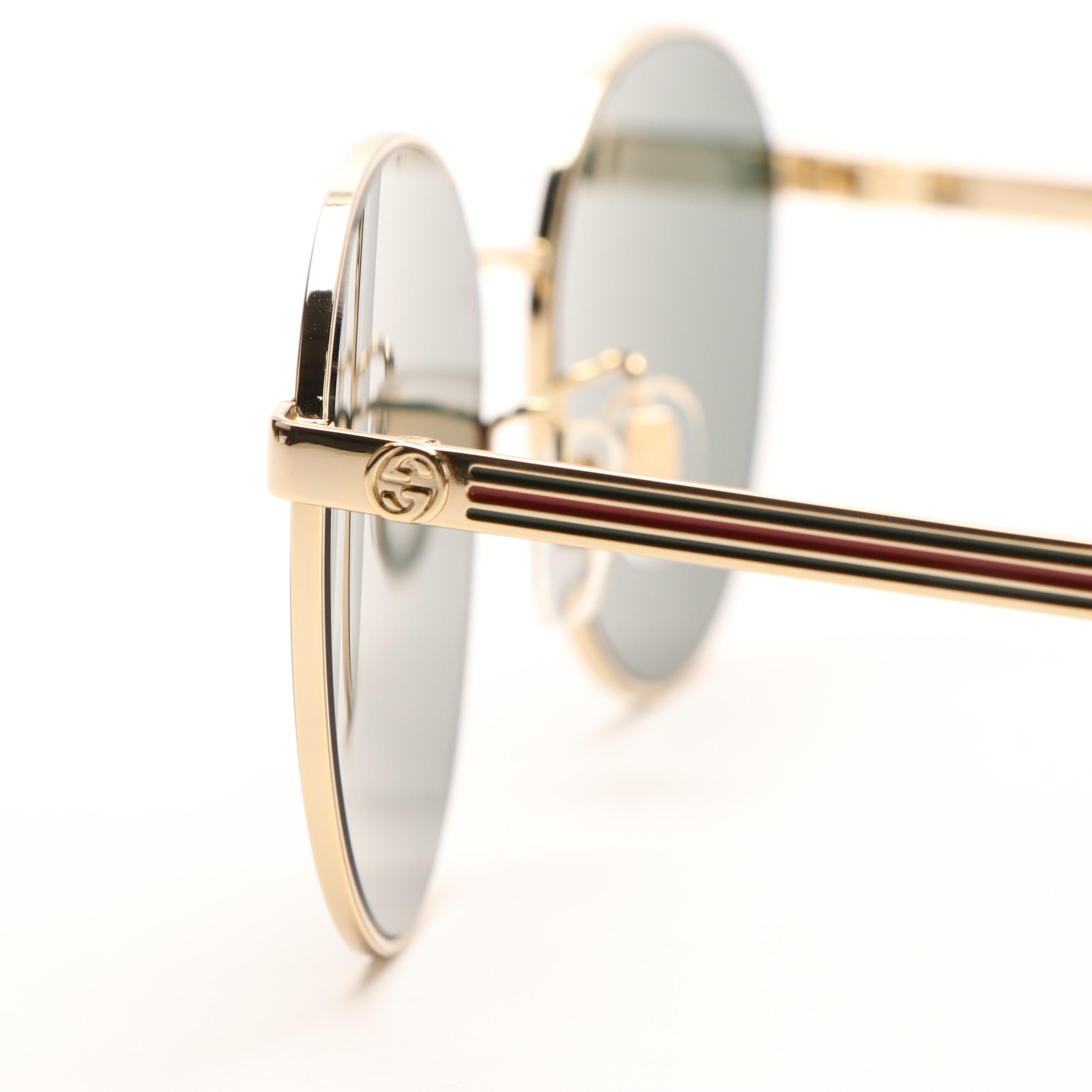 Gucci GG0853SK Gold and Green Round Sunglasses with Case