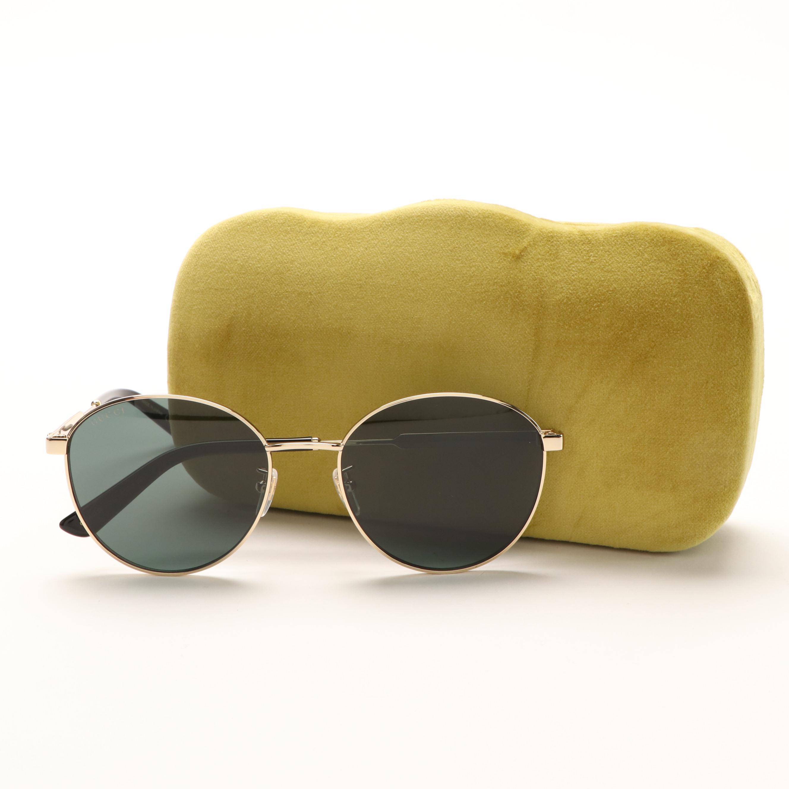 Gucci GG0853SK Gold and Green Round Sunglasses with Case