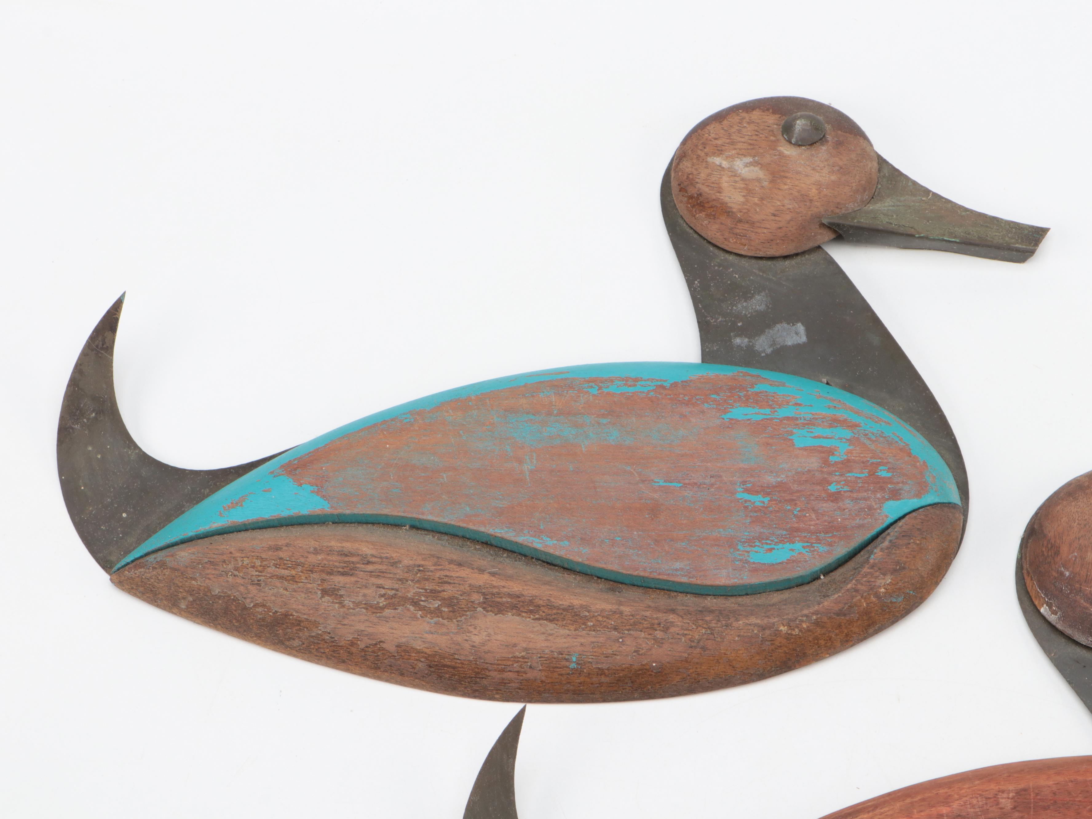 Folk Art Carved Wood and Metal Duck Wall Décor