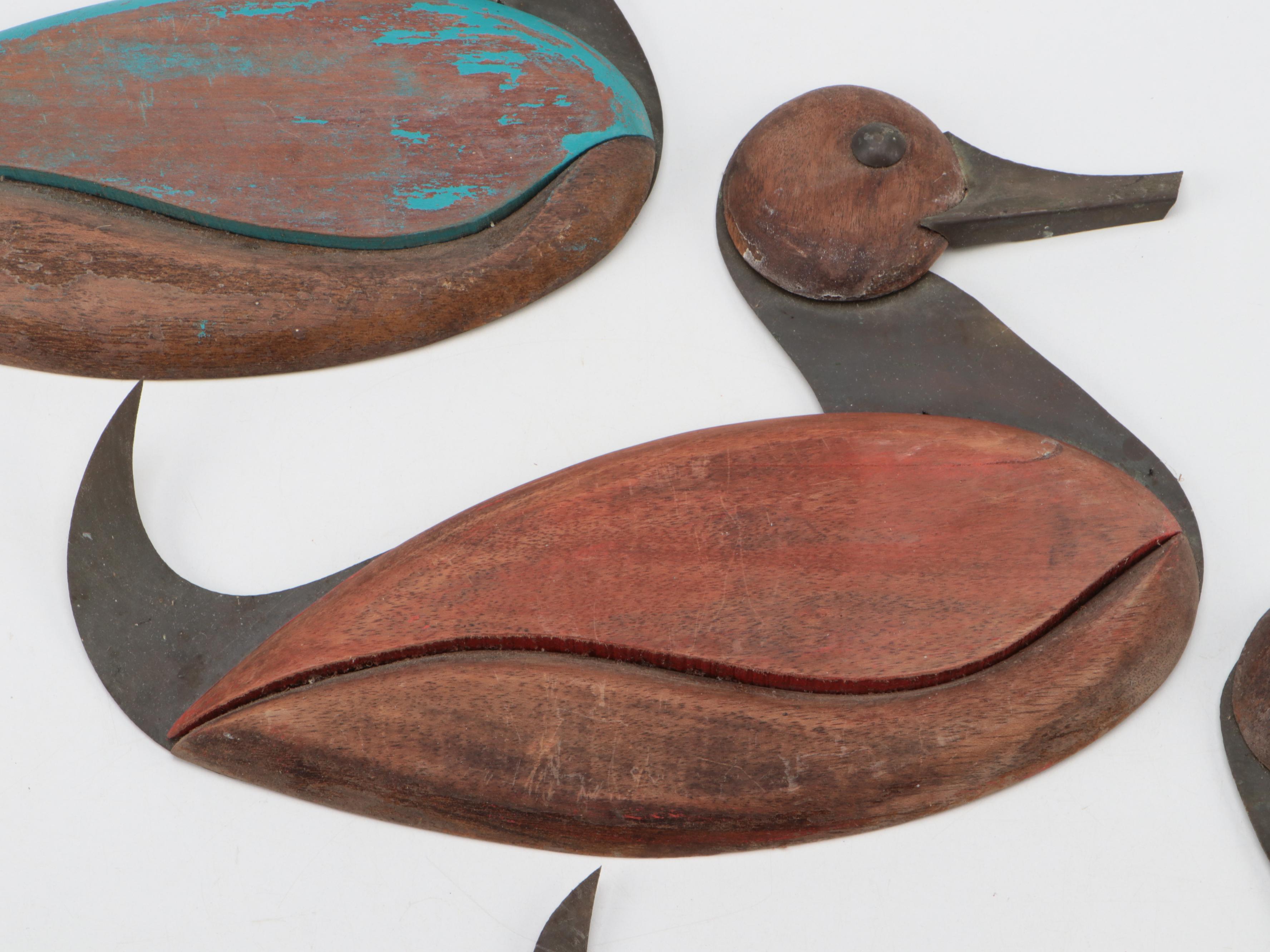 Folk Art Carved Wood and Metal Duck Wall Décor
