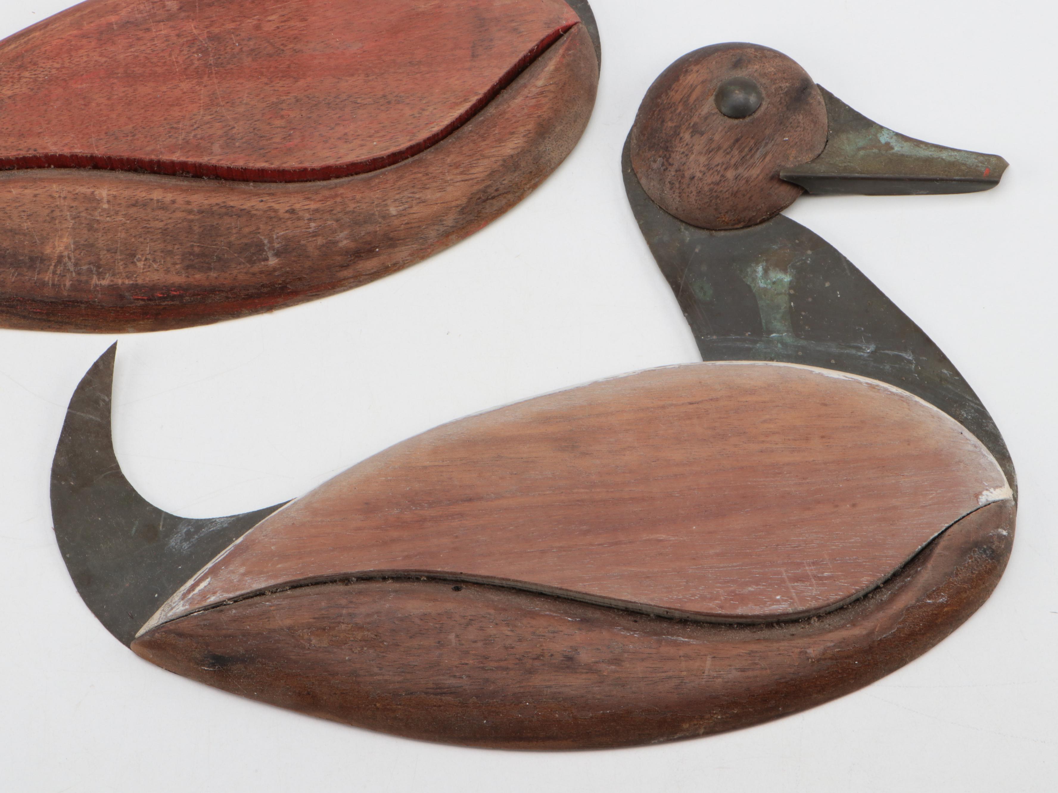 Folk Art Carved Wood and Metal Duck Wall Décor