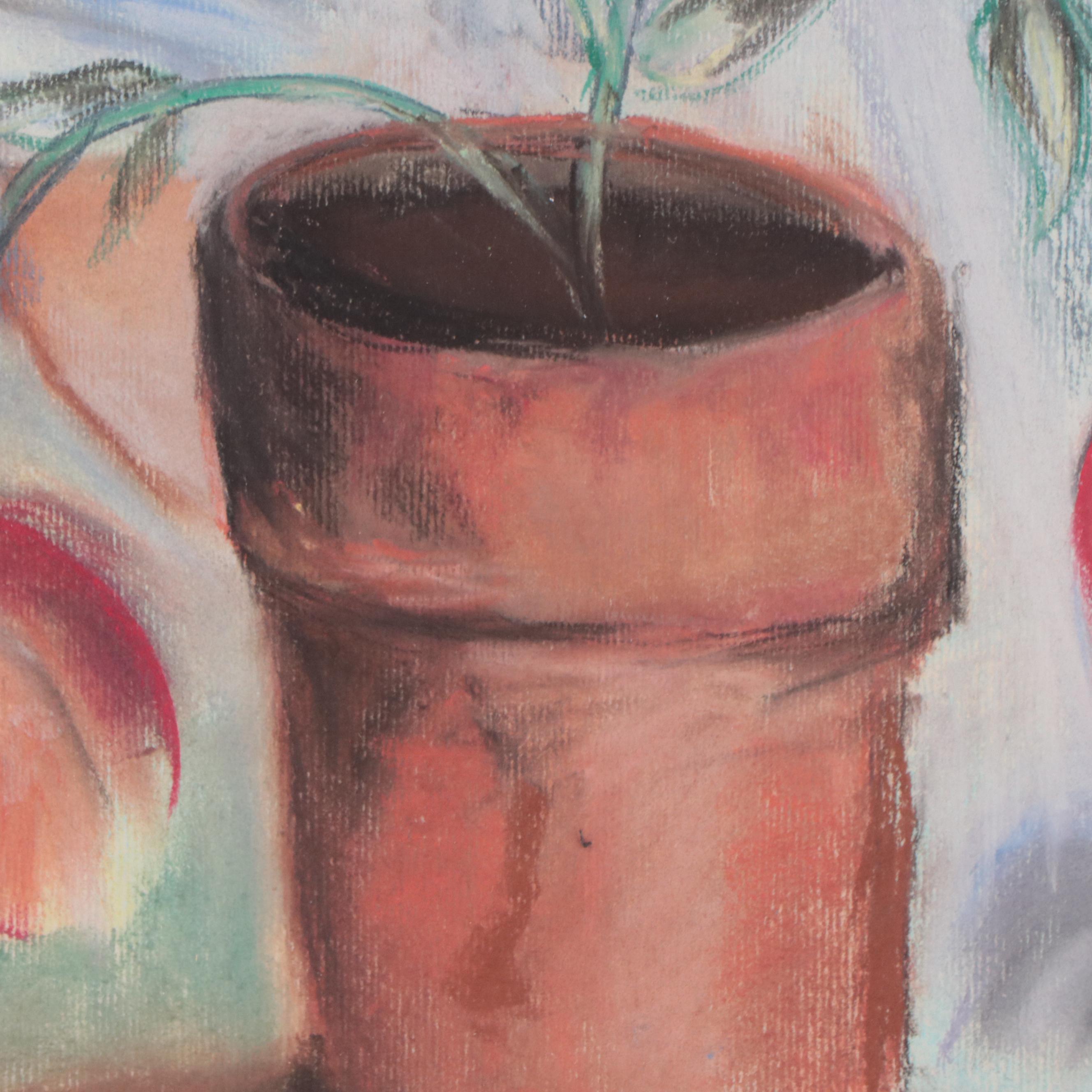 Pastel Drawing of a Sad Clown Watering Flowers, 1977