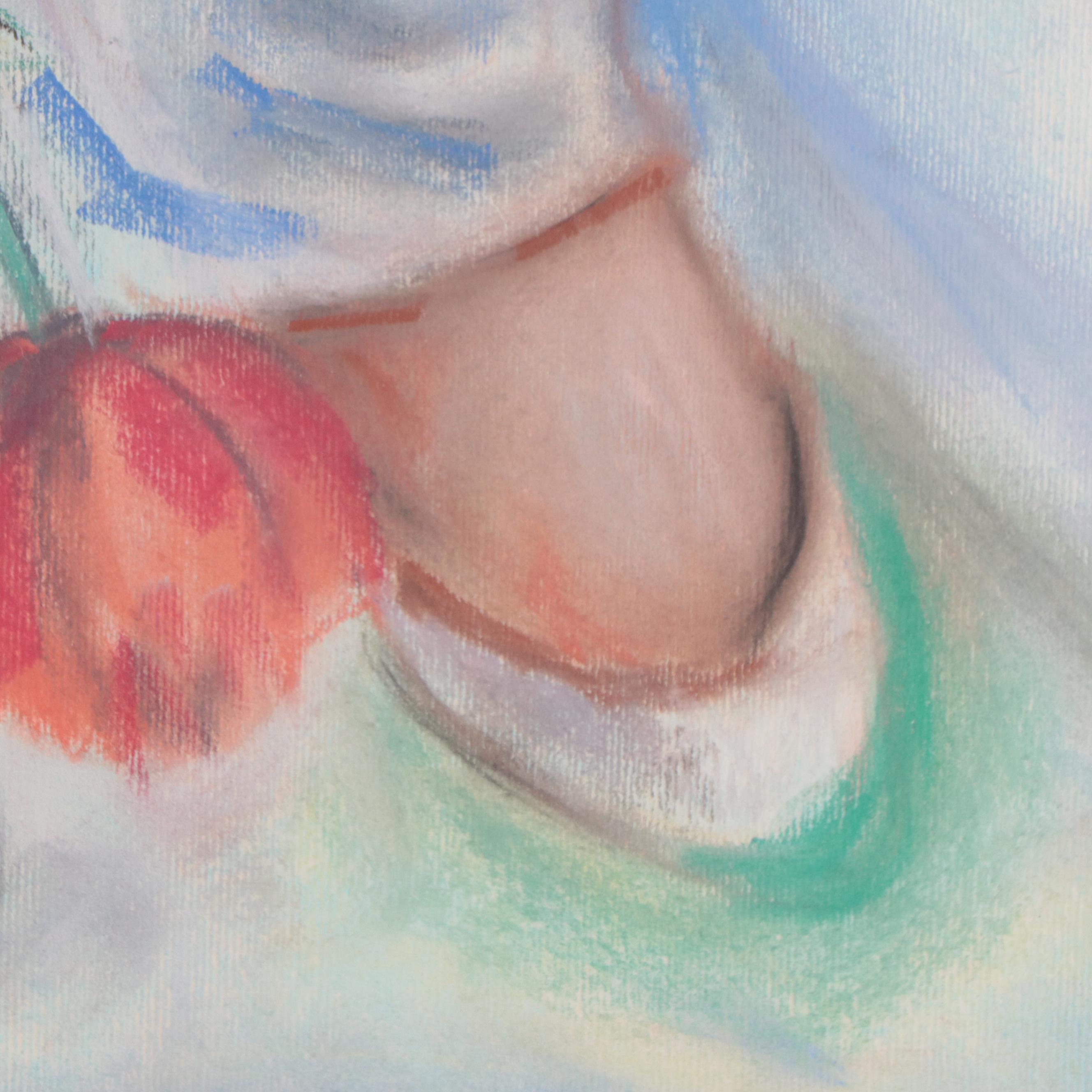 Pastel Drawing of a Sad Clown Watering Flowers, 1977