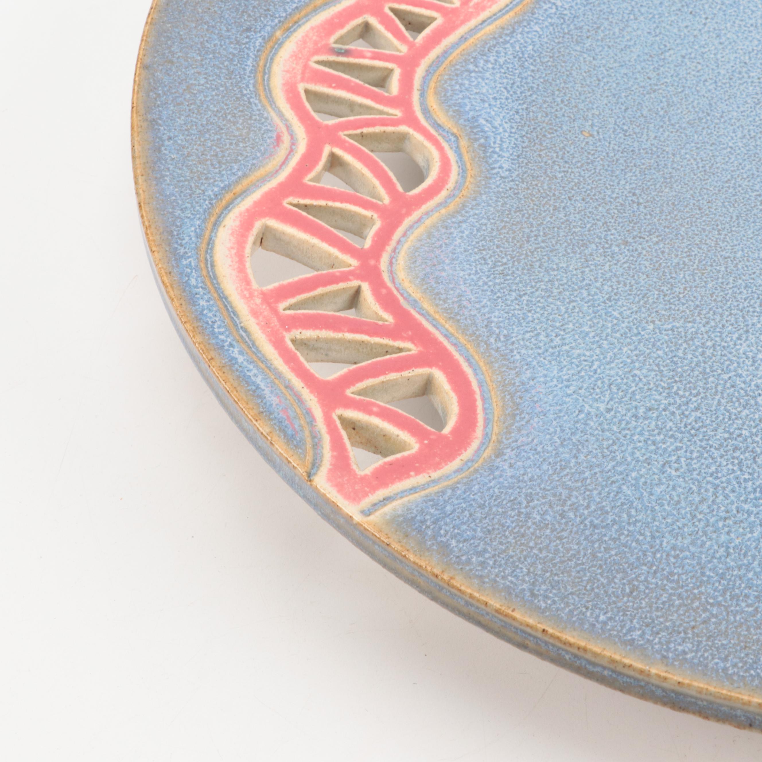 Abstract Art Pottery Glazed Hanging Wall Plate