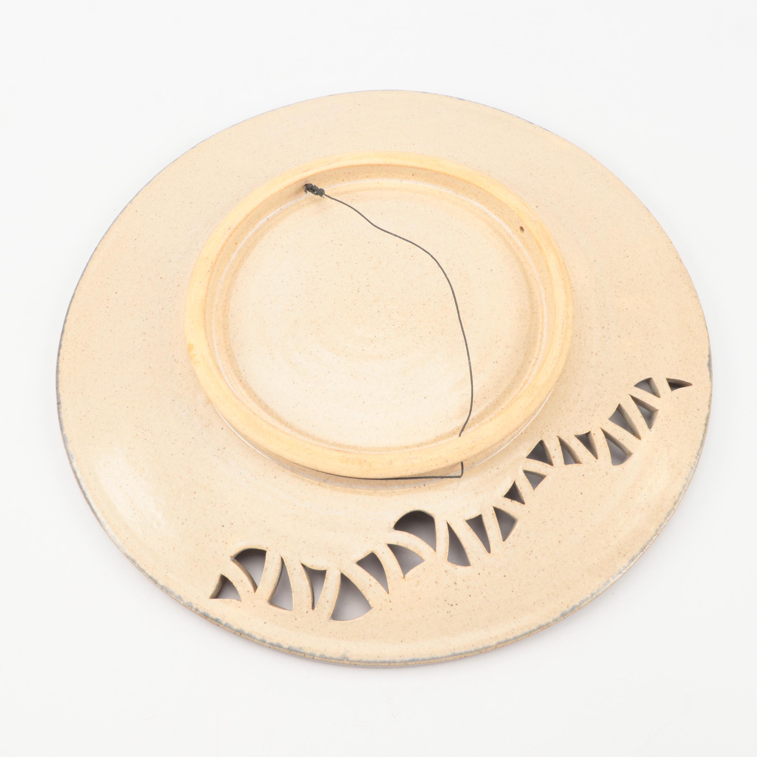 Abstract Art Pottery Glazed Hanging Wall Plate