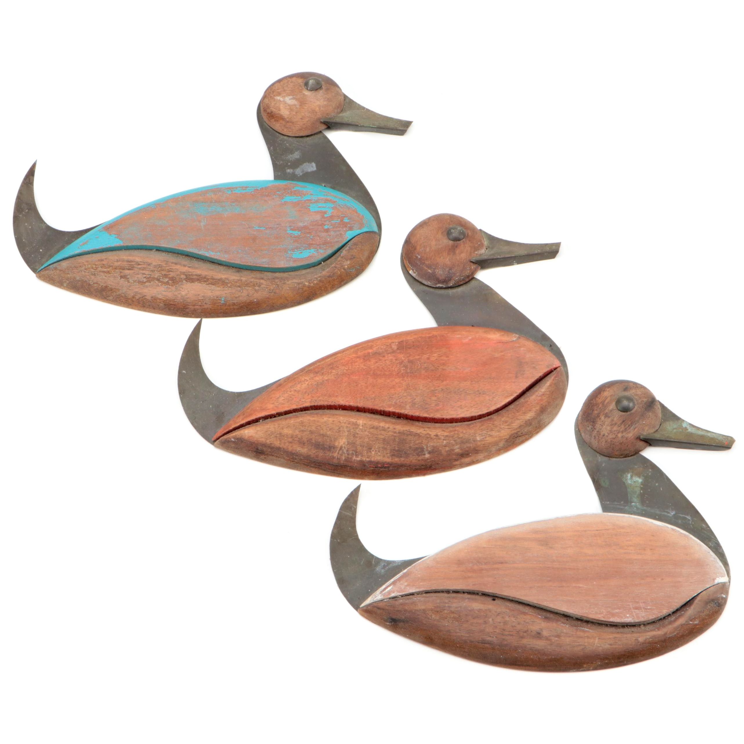 Folk Art Carved Wood and Metal Duck Wall Décor