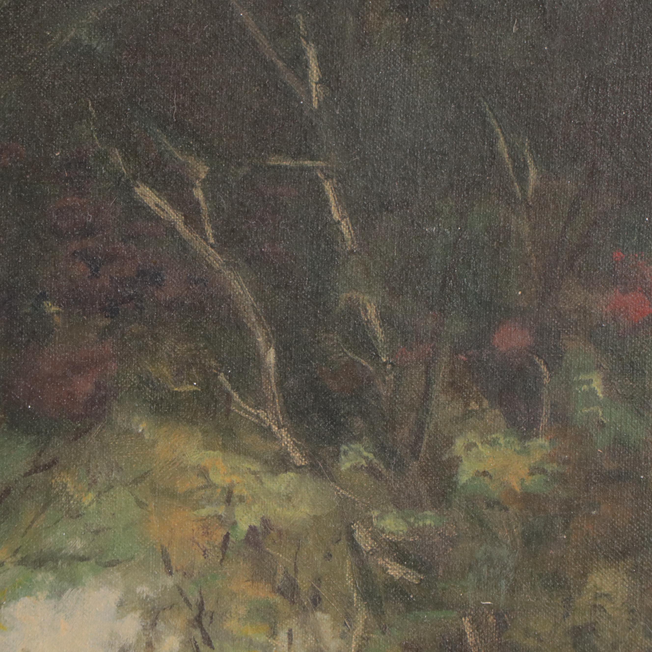 William J. Greenwood Landscape Oil Painting of Tree and a Country House