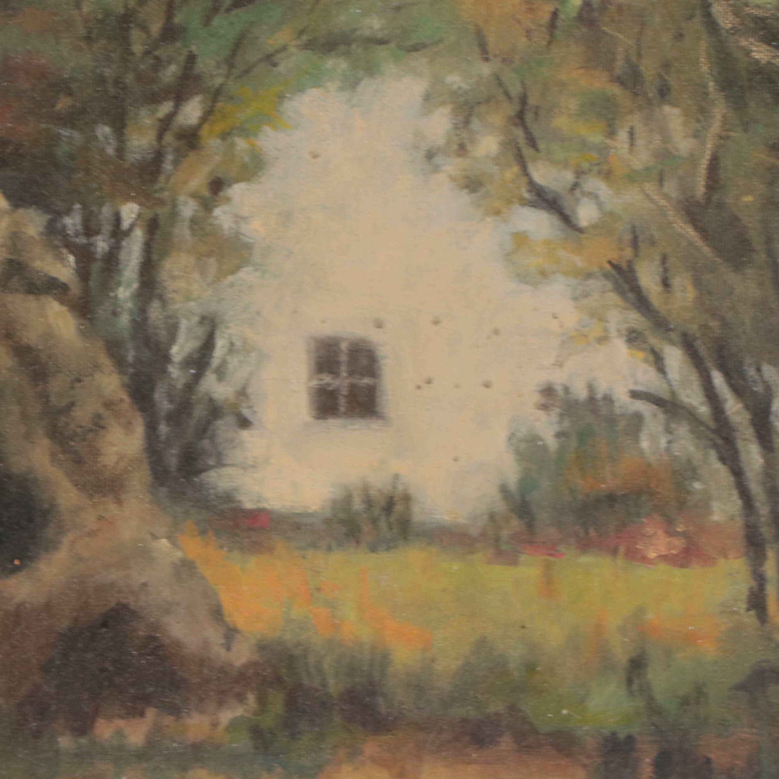 William J. Greenwood Landscape Oil Painting of Tree and a Country House