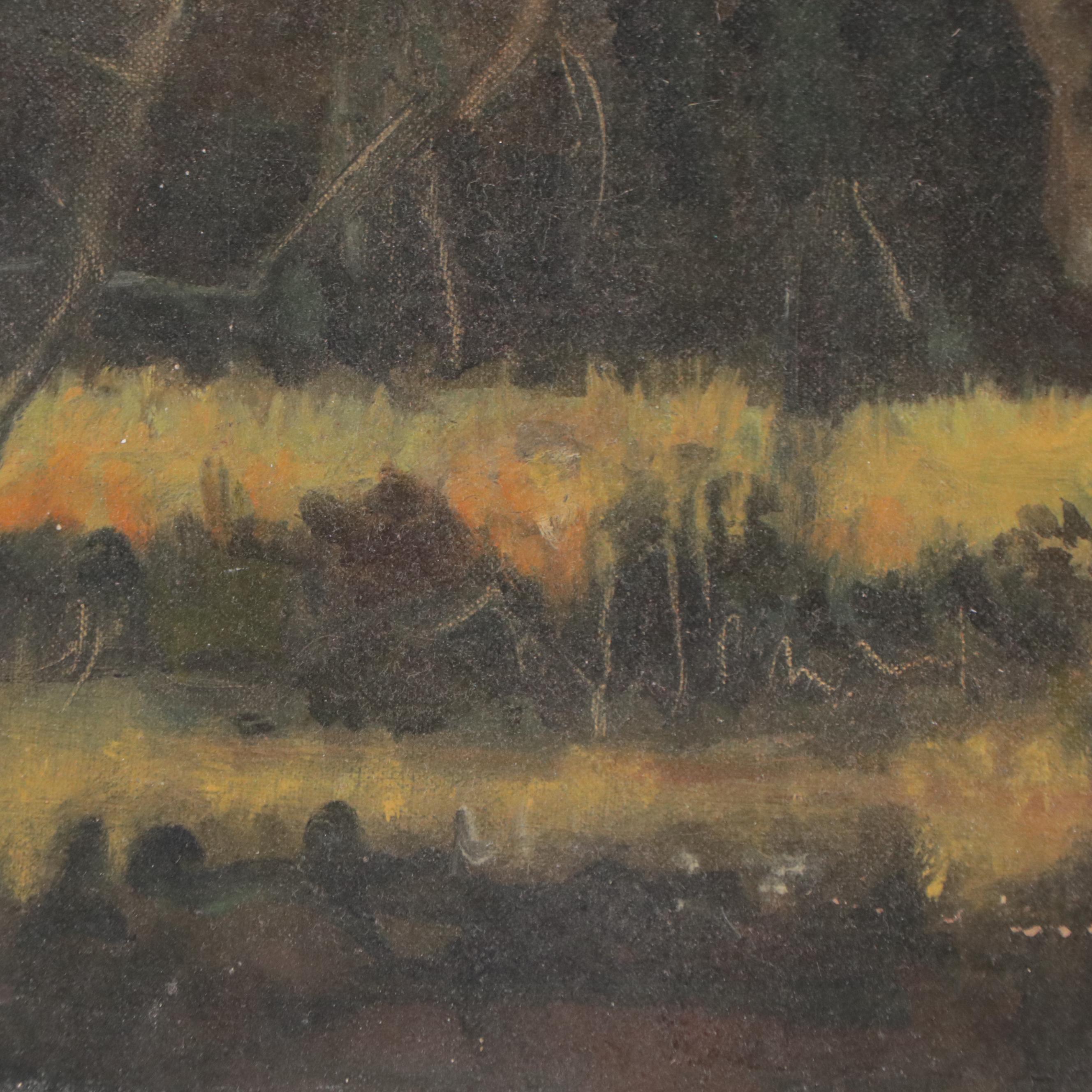 William J. Greenwood Landscape Oil Painting of Tree and a Country House