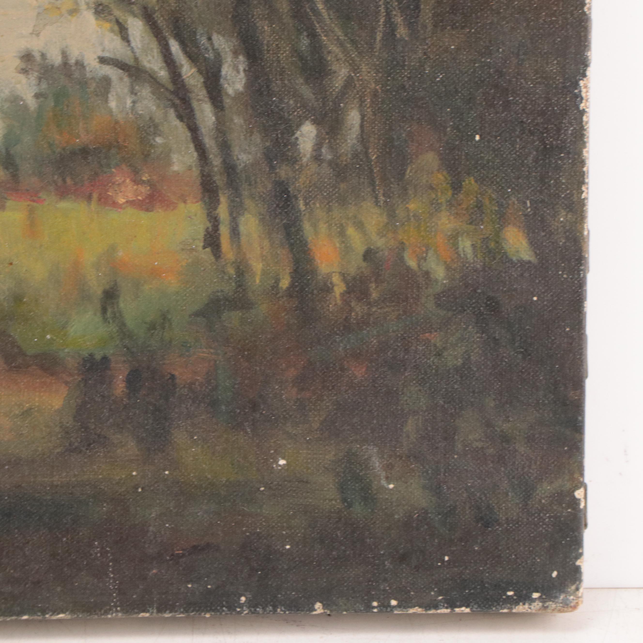 William J. Greenwood Landscape Oil Painting of Tree and a Country House