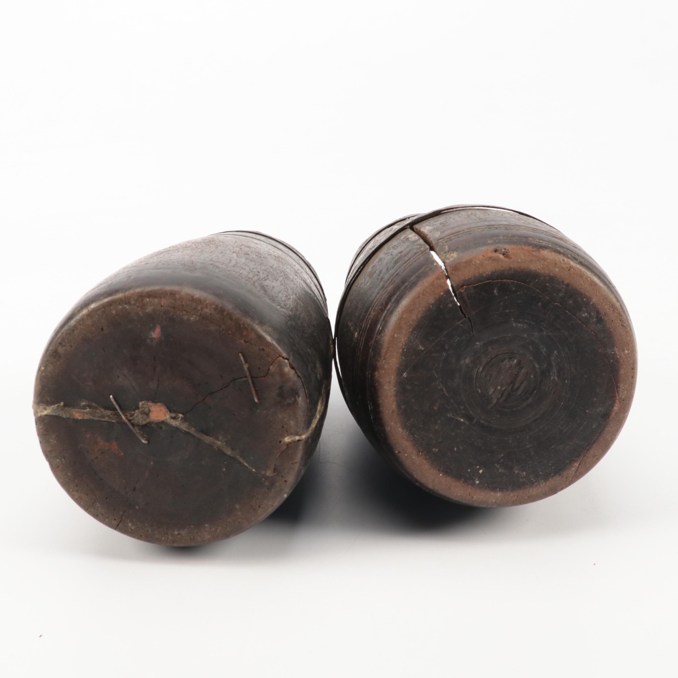 Primitive Metal Banded Wooden Vessels