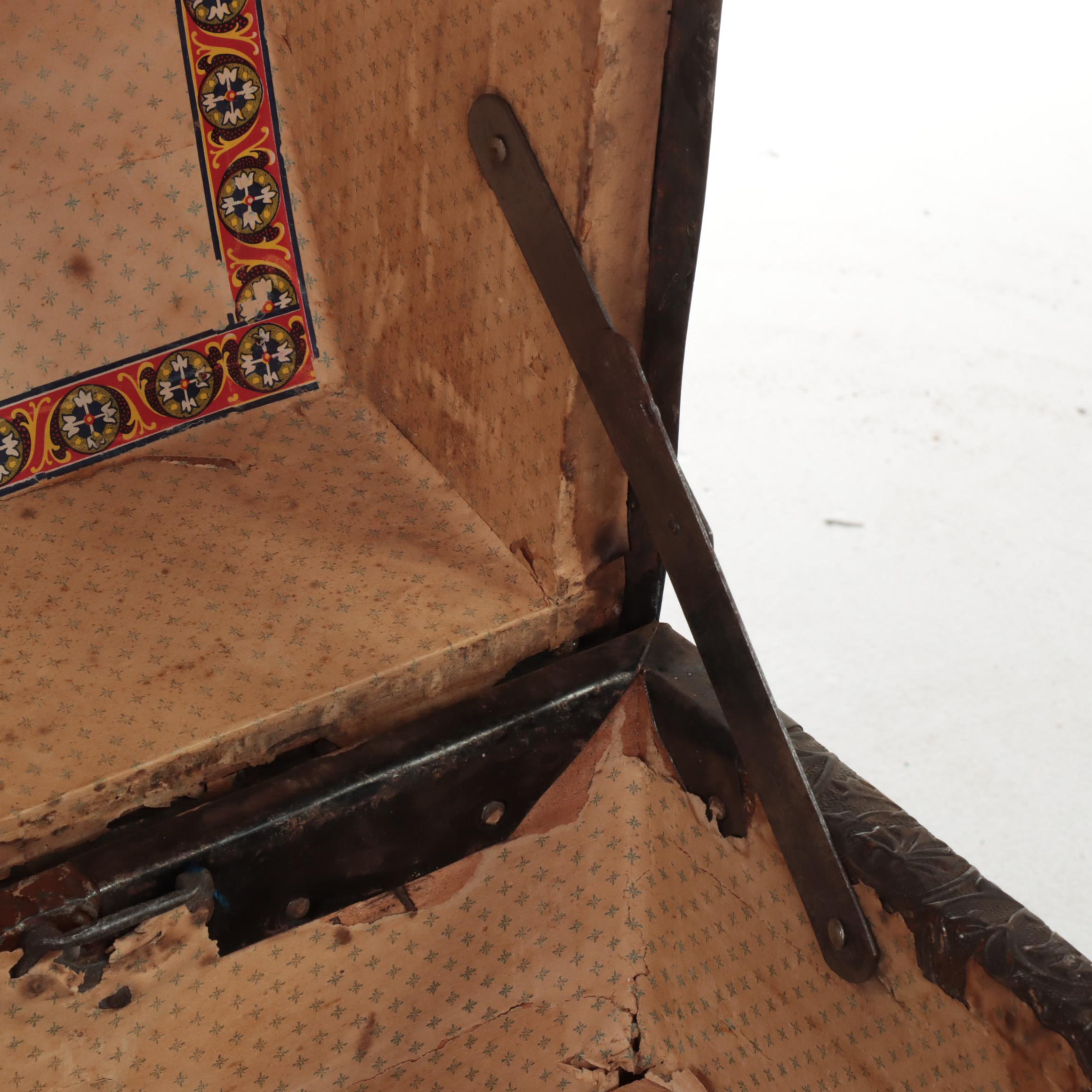 Late Victorian Metal-Clad and Slatted Wood Dome Top Steamer Trunk