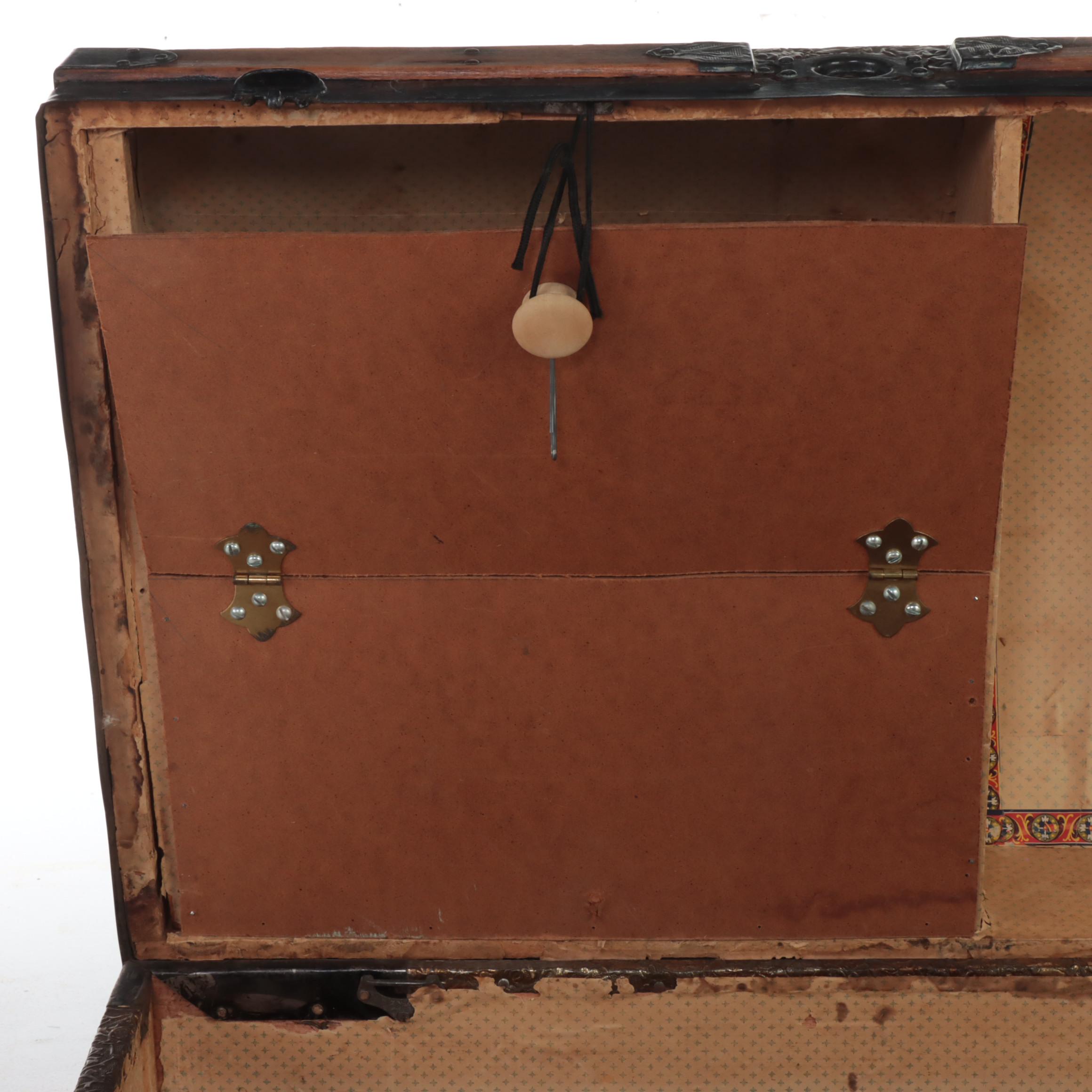 Late Victorian Metal-Clad and Slatted Wood Dome Top Steamer Trunk