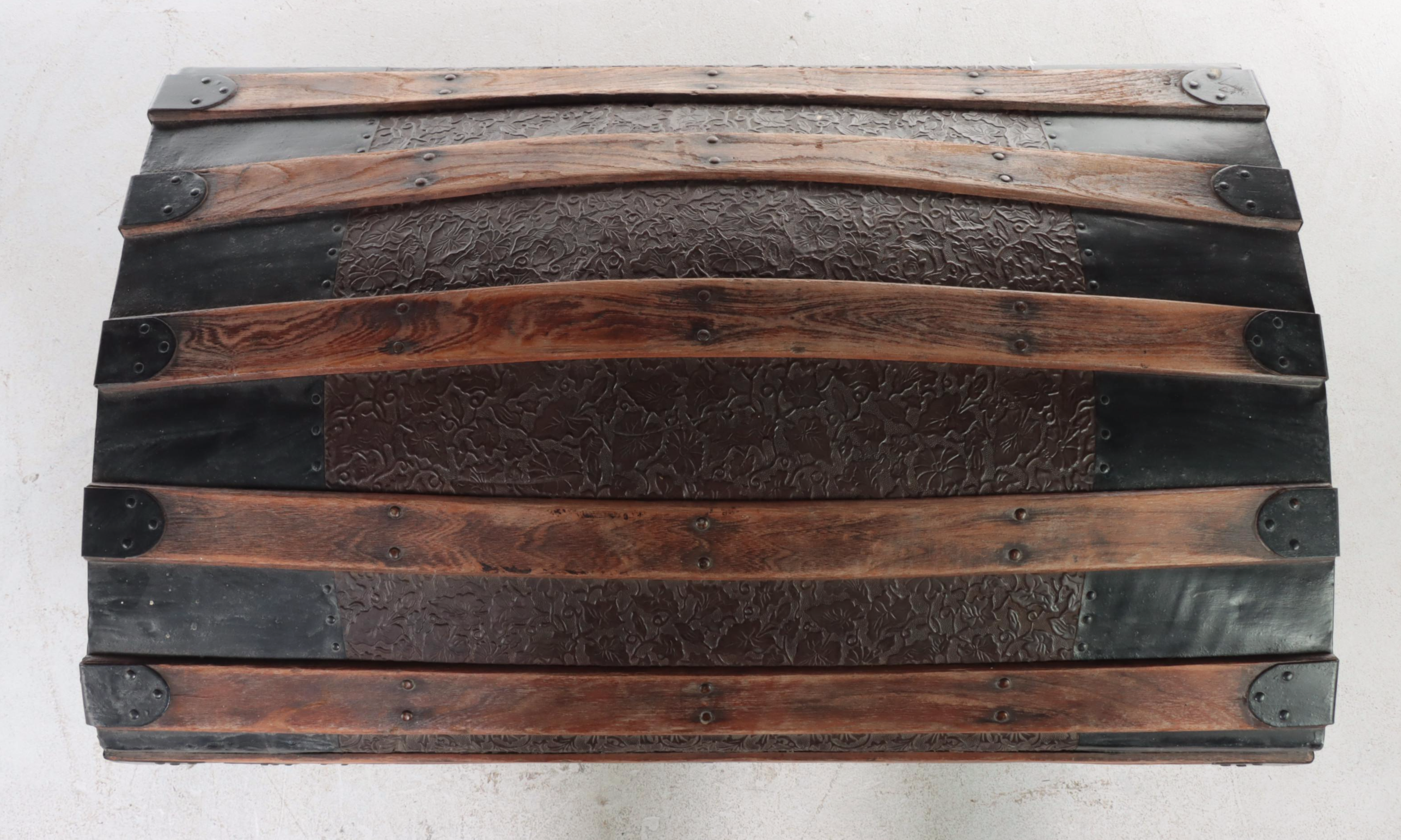 Late Victorian Metal-Clad and Slatted Wood Dome Top Steamer Trunk